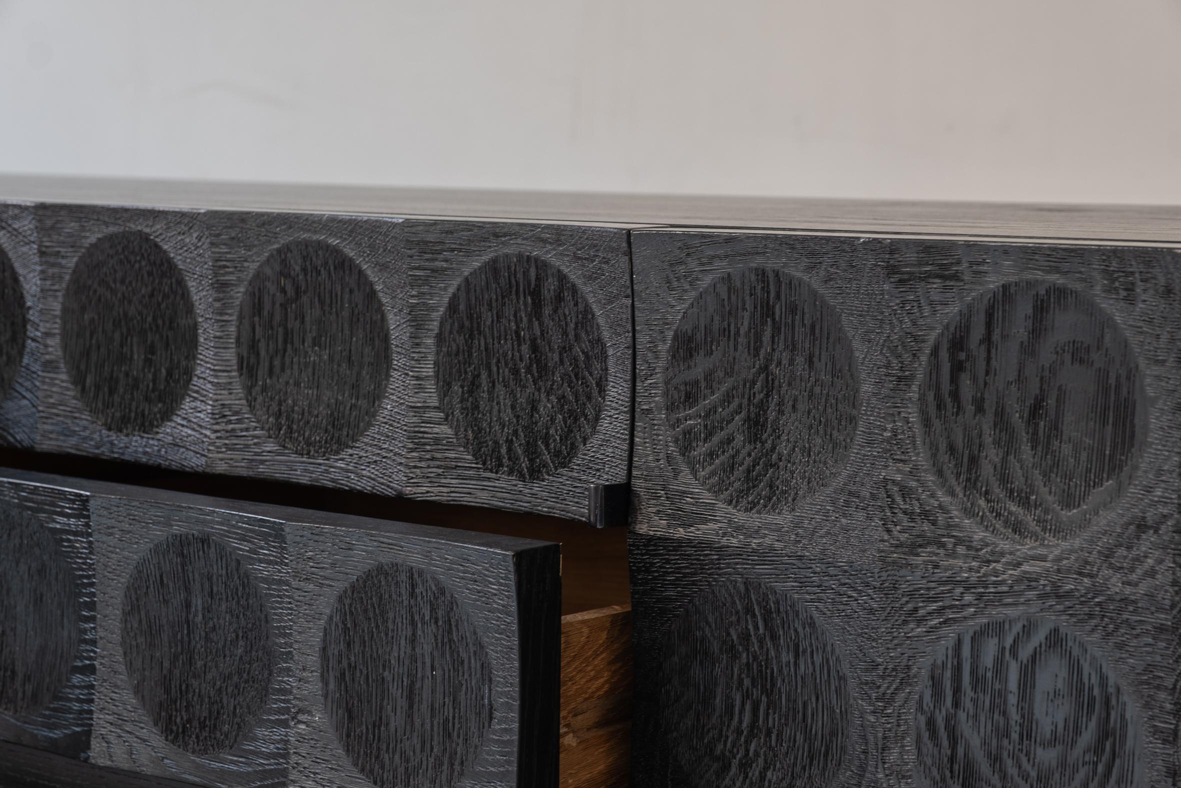 Brutalist sideboard in black stained oak by J. Batenburg For MI, Belgium 1969 8