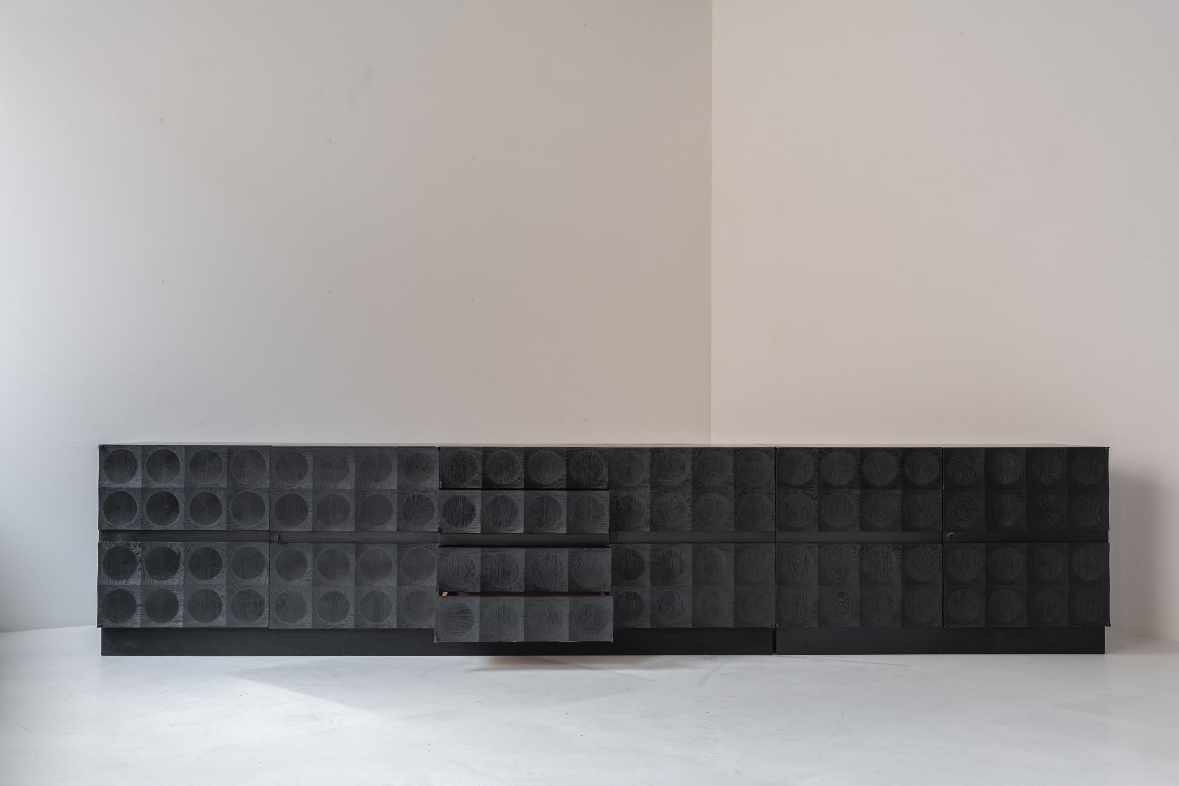 Brutalist sideboard in black stained oak by J. Batenburg For MI, Belgium 1969 In Good Condition In Antwerp, BE