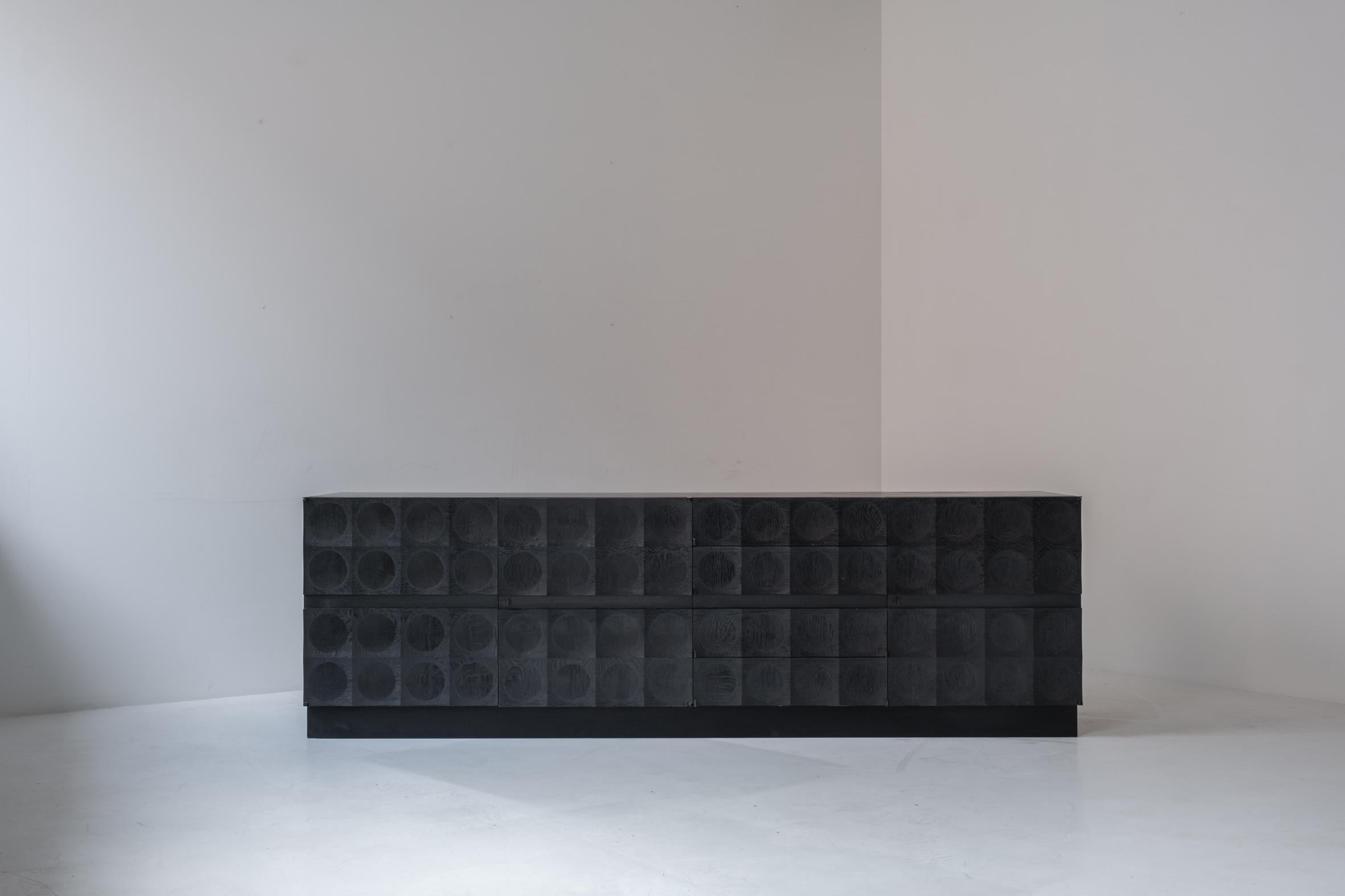 Mid-20th Century Brutalist sideboard in black stained oak by J. Batenburg For MI, Belgium 1969