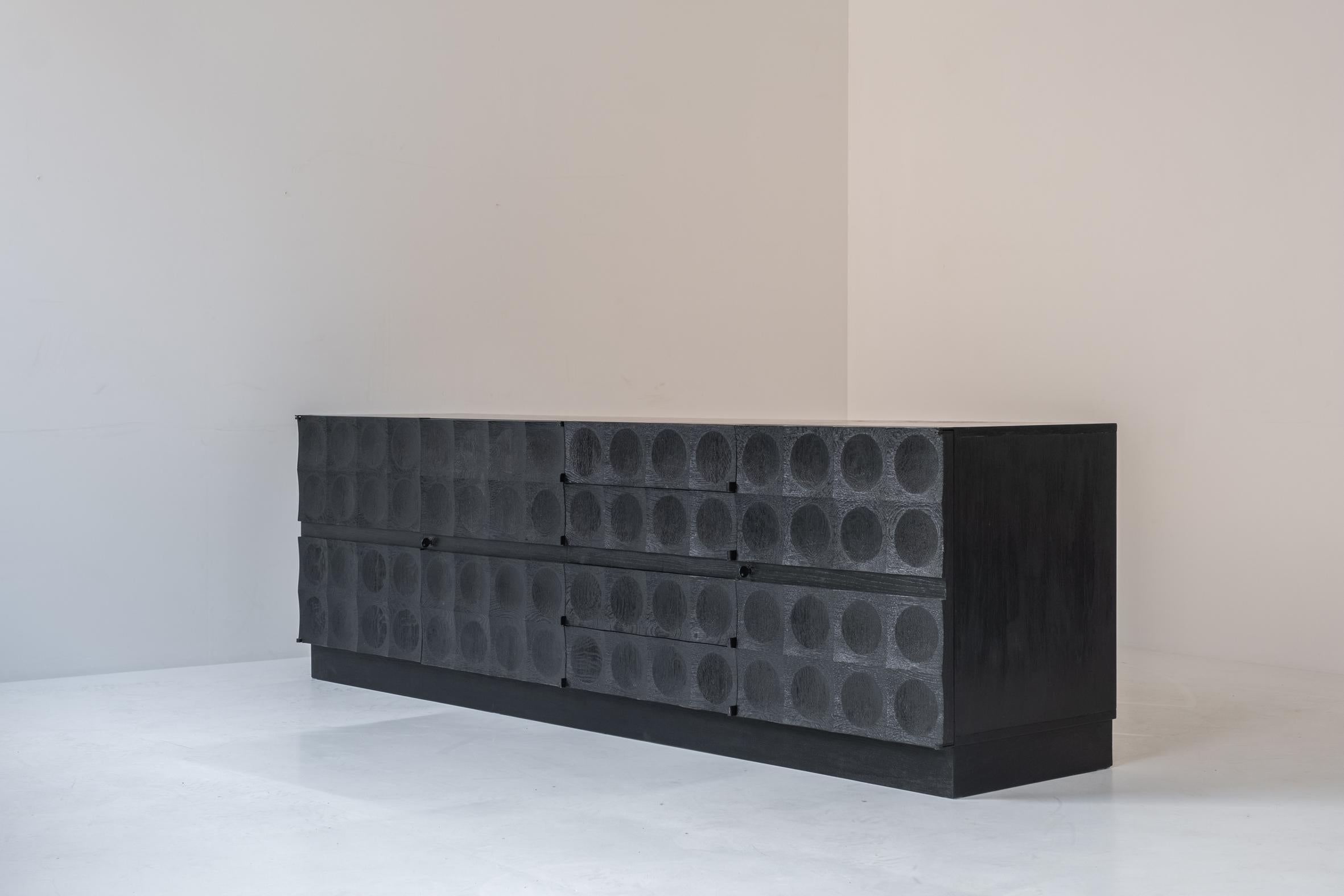 Brutalist sideboard in black stained oak by J. Batenburg For MI, Belgium 1969 1