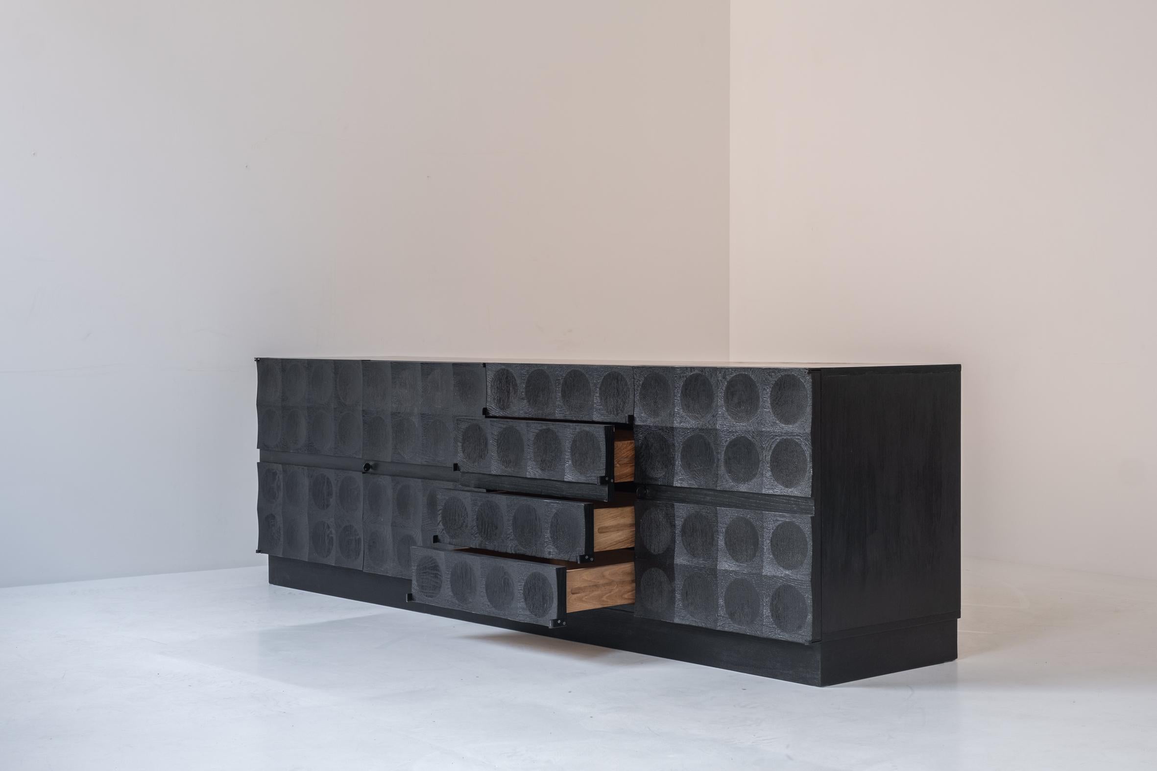 Brutalist sideboard in black stained oak by J. Batenburg For MI, Belgium 1969 2