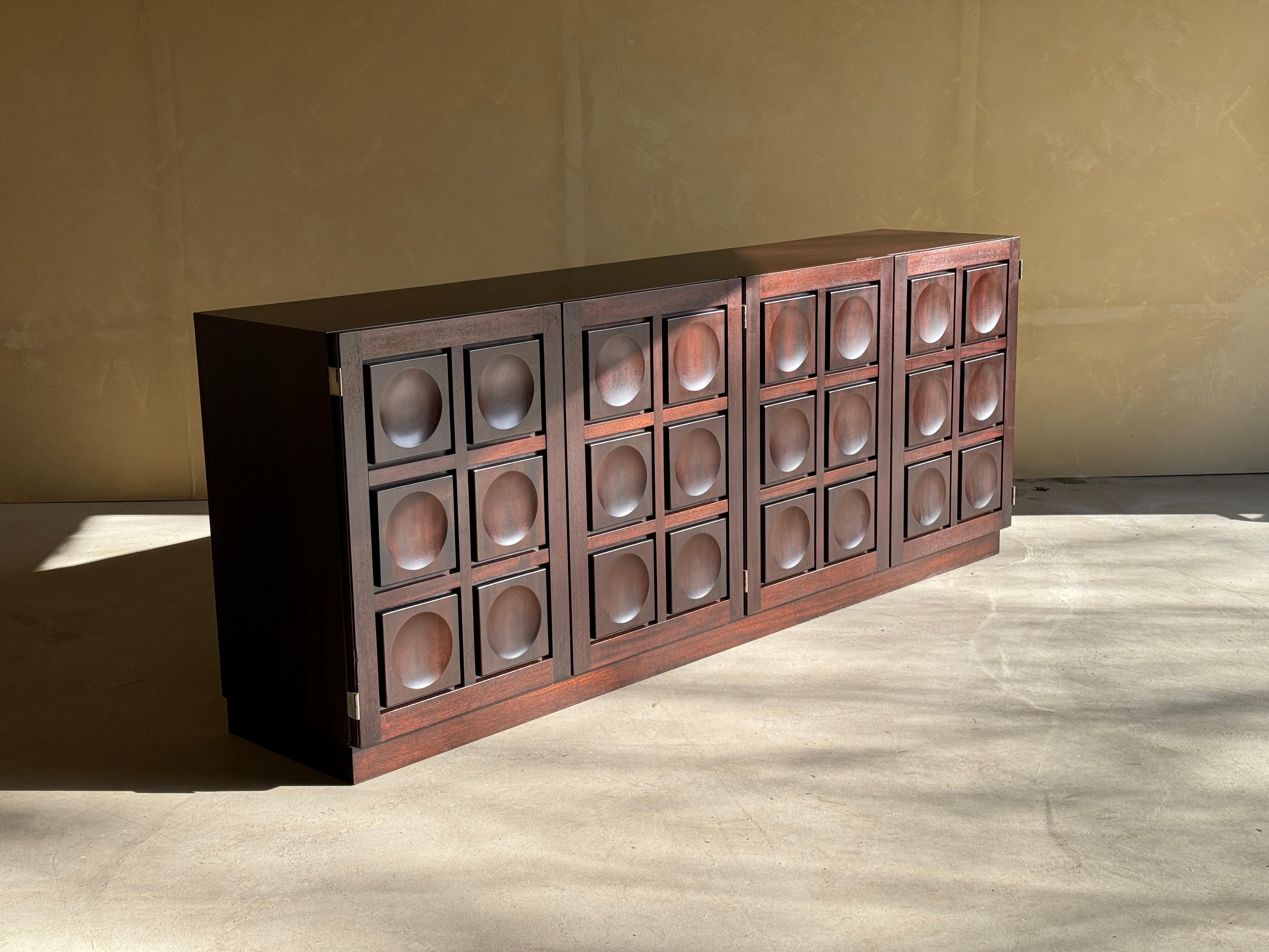 European Brutalist Sideboard in Burgundy Stained Oak For Sale
