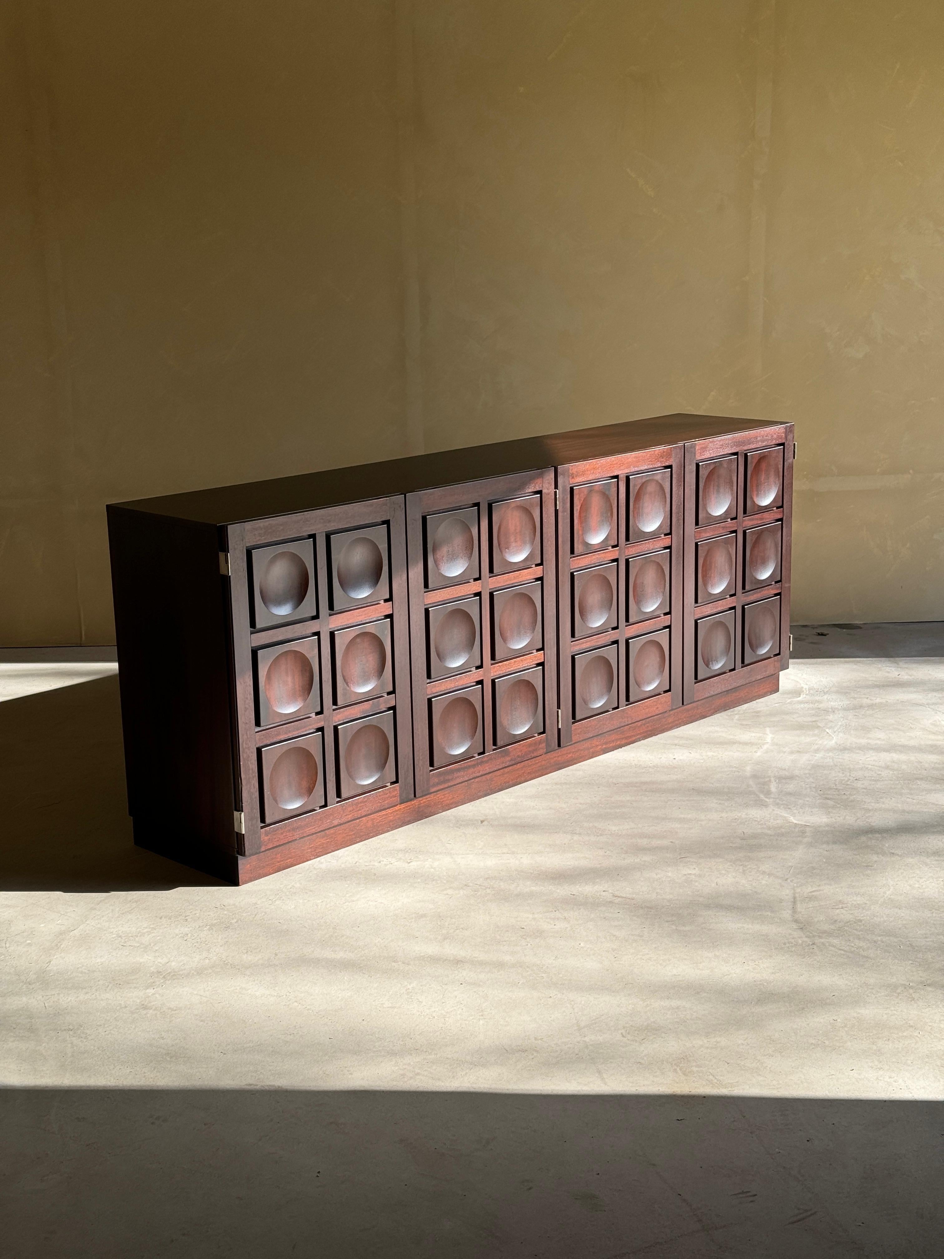 Ebonized Brutalist Sideboard in Burgundy Stained Oak For Sale