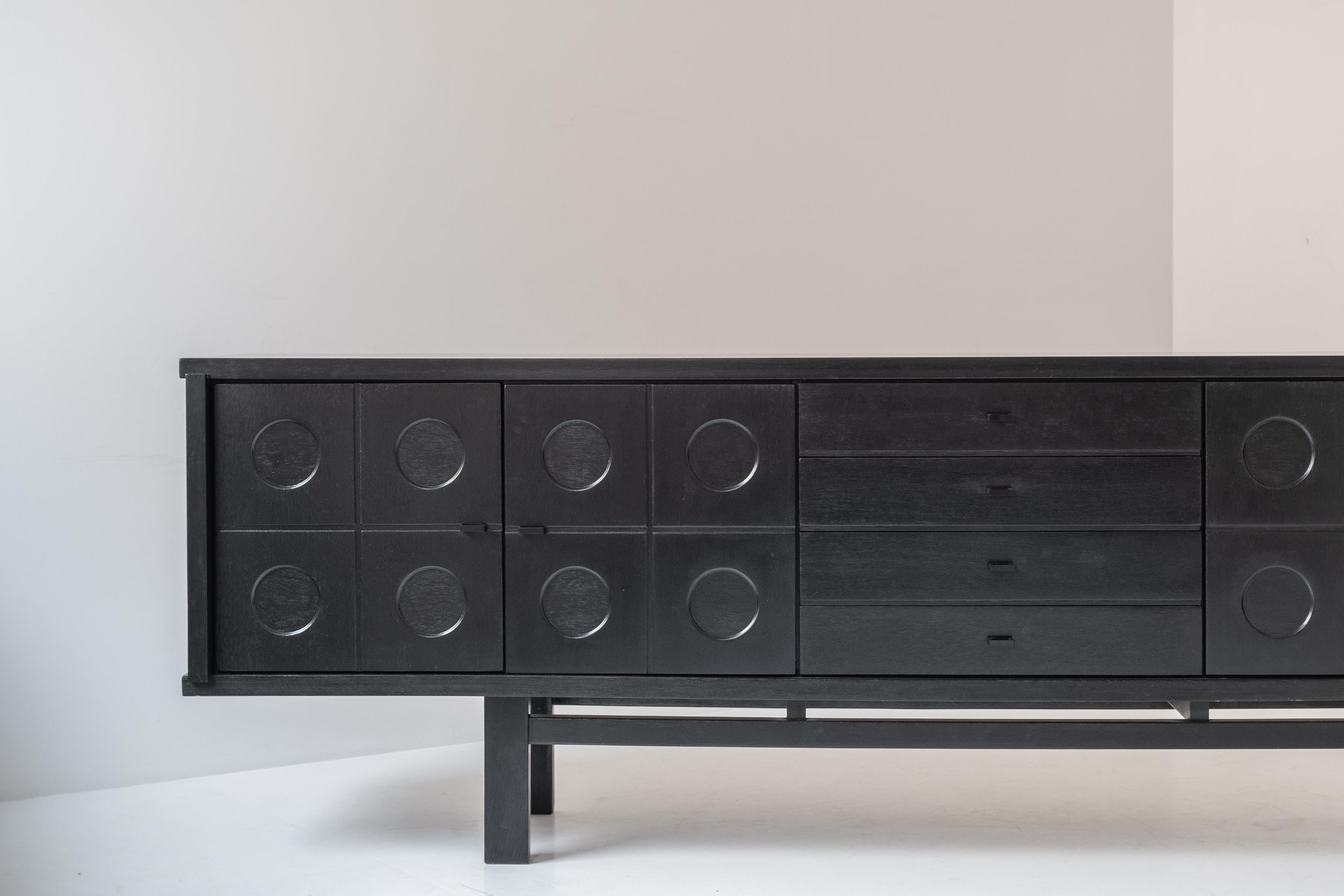 Late 20th Century Brutalist sideboard in ebonized oak from the 1970’s.  For Sale