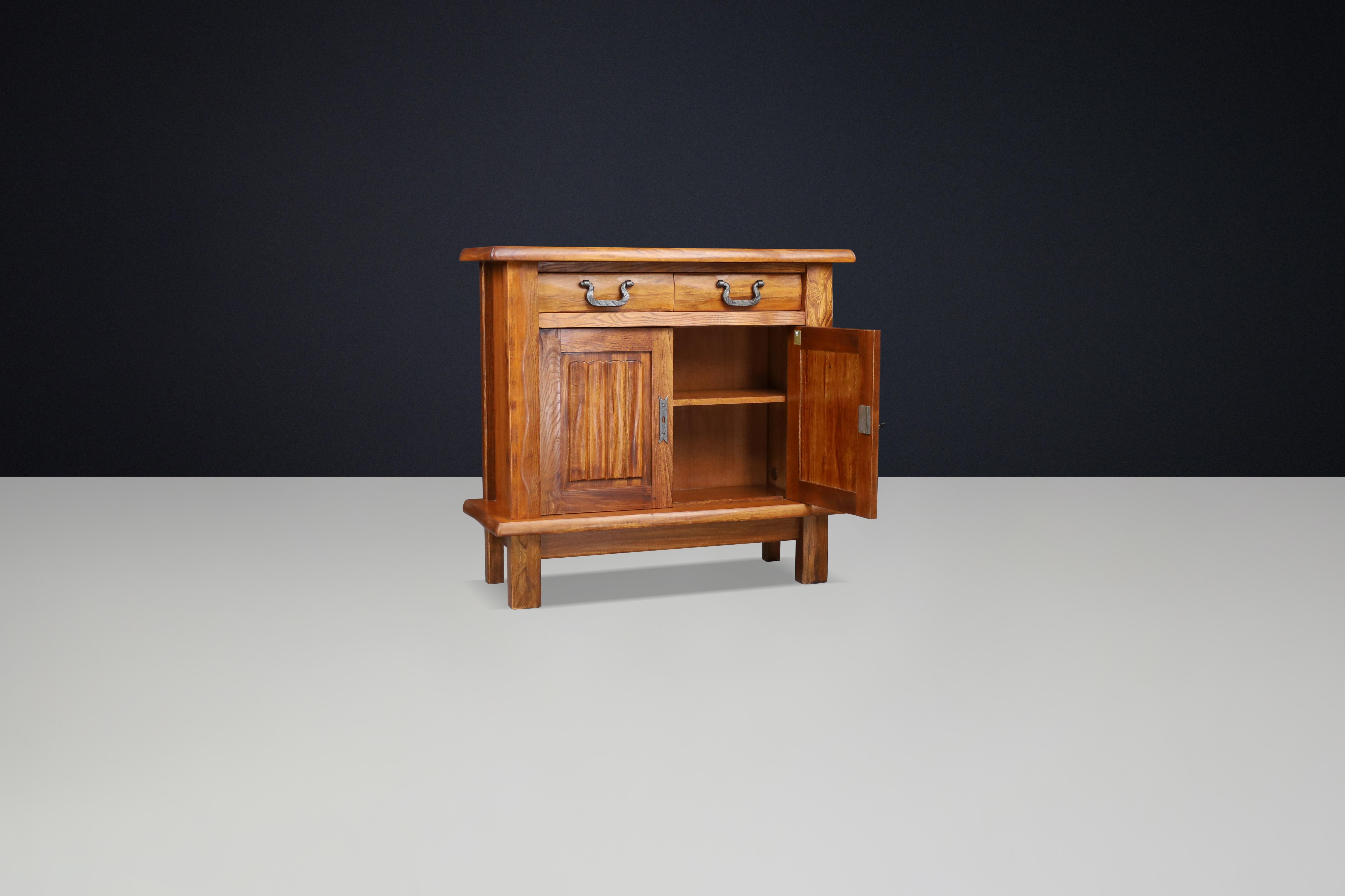 Wrought Iron Brutalist Sideboard in Elm by Olavi Hänninen for Mikko Nupponen, Finland, 1958 For Sale