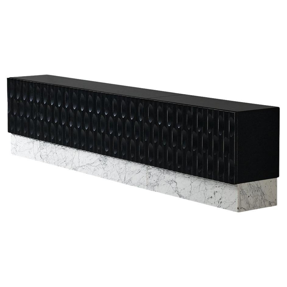 Brutalist Sideboard in Marble and Black Lacquered Oak and Marble 