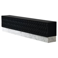 Retro Brutalist Sideboard in Marble and Black Lacquered Oak and Marble 
