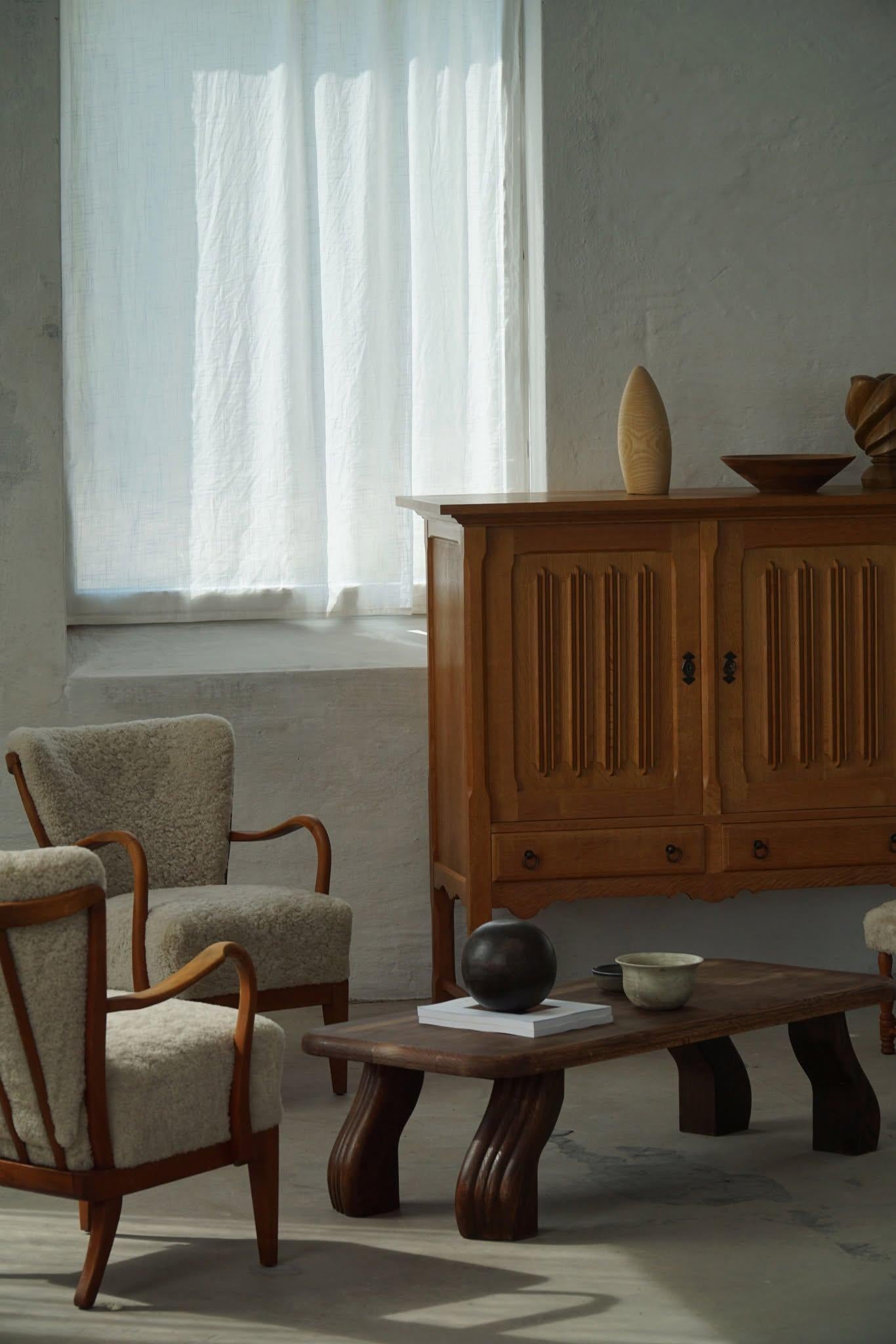 Brutalist Sideboard in Oak, Danish Mid Century Modern, Kjærnulf Style, 1960s For Sale 6