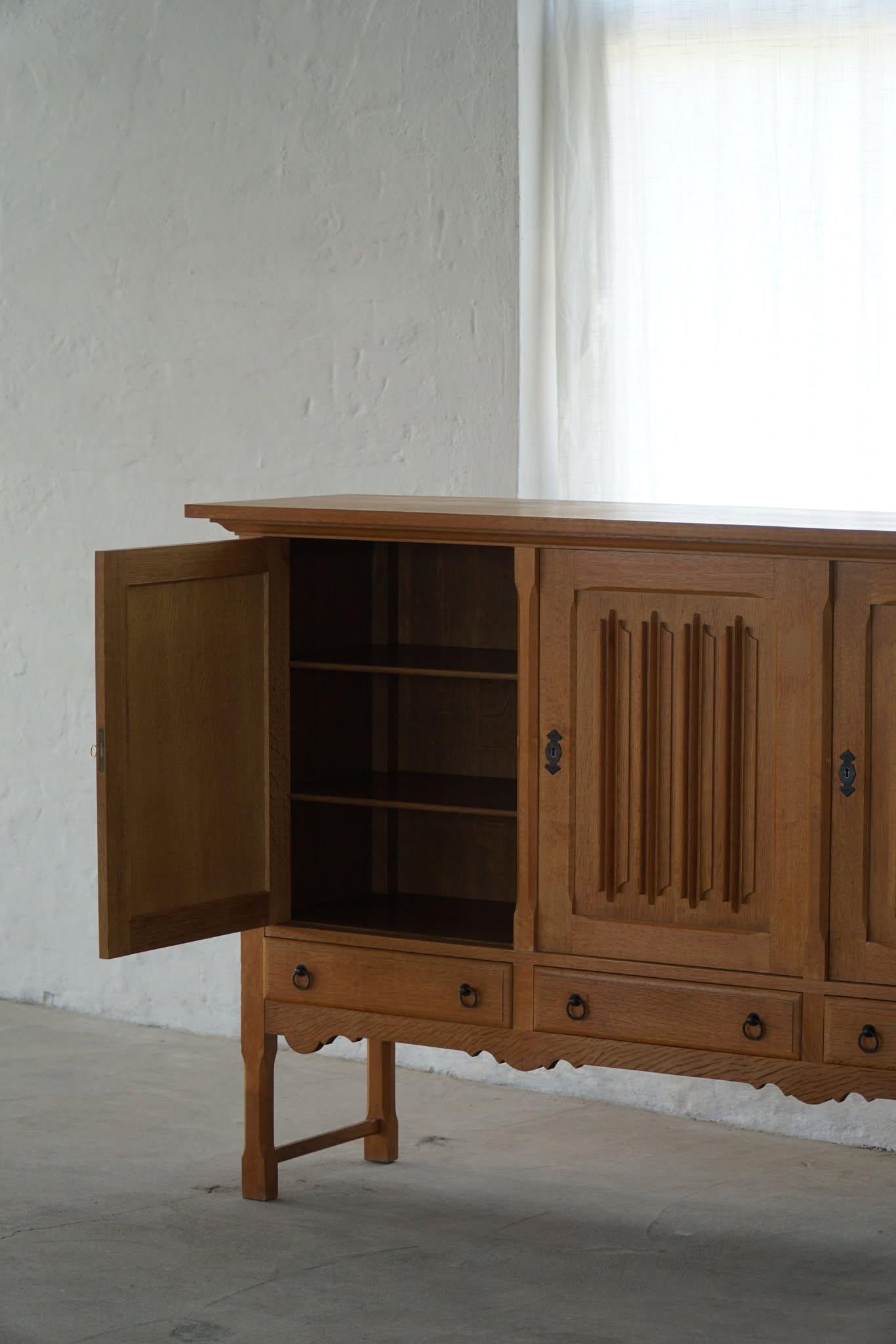 20th Century Brutalist Sideboard in Oak, Danish Mid Century Modern, Kjærnulf Style, 1960s For Sale
