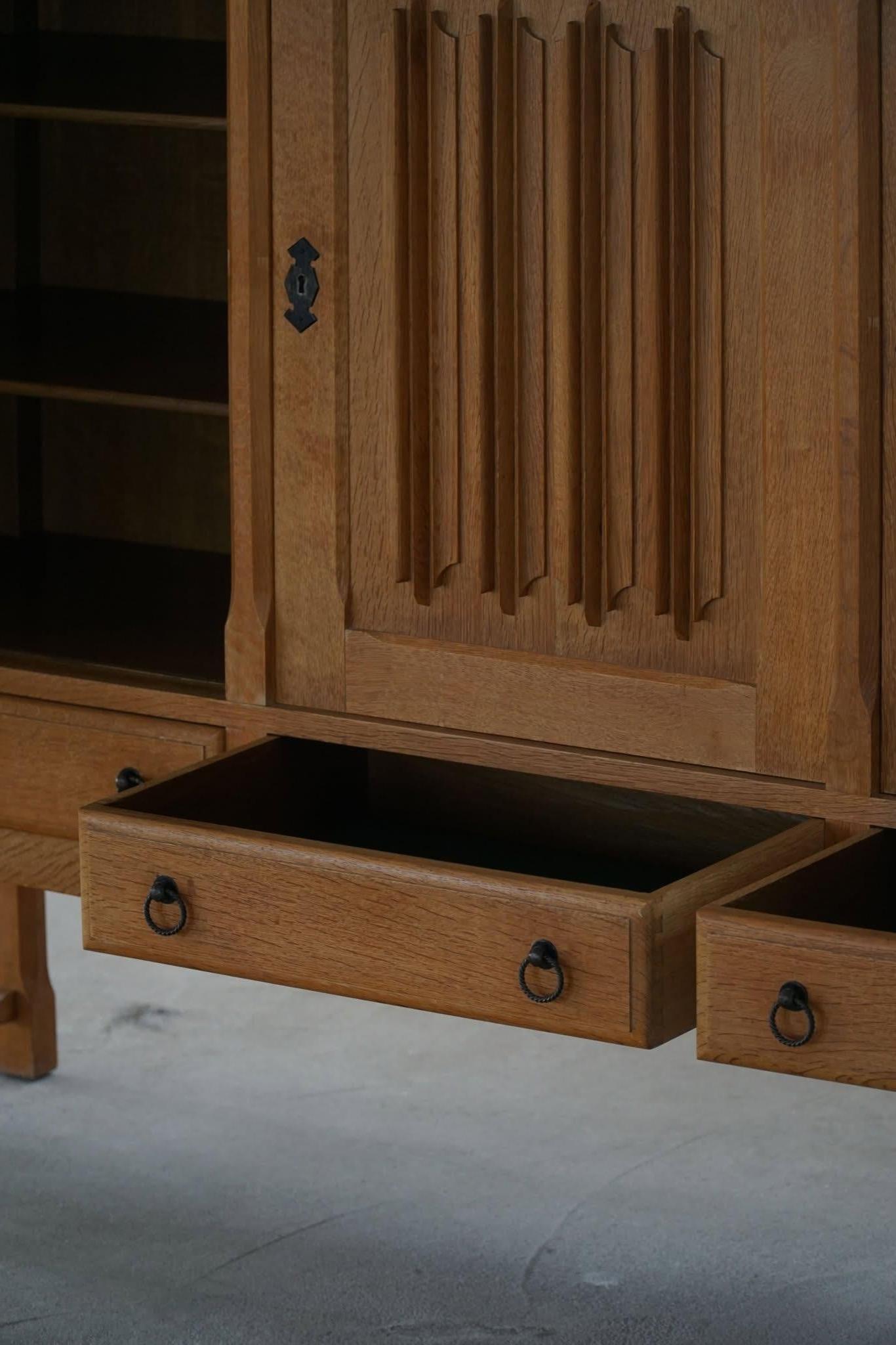 Brutalist Sideboard in Oak, Danish Mid Century Modern, Kjærnulf Style, 1960s For Sale 1