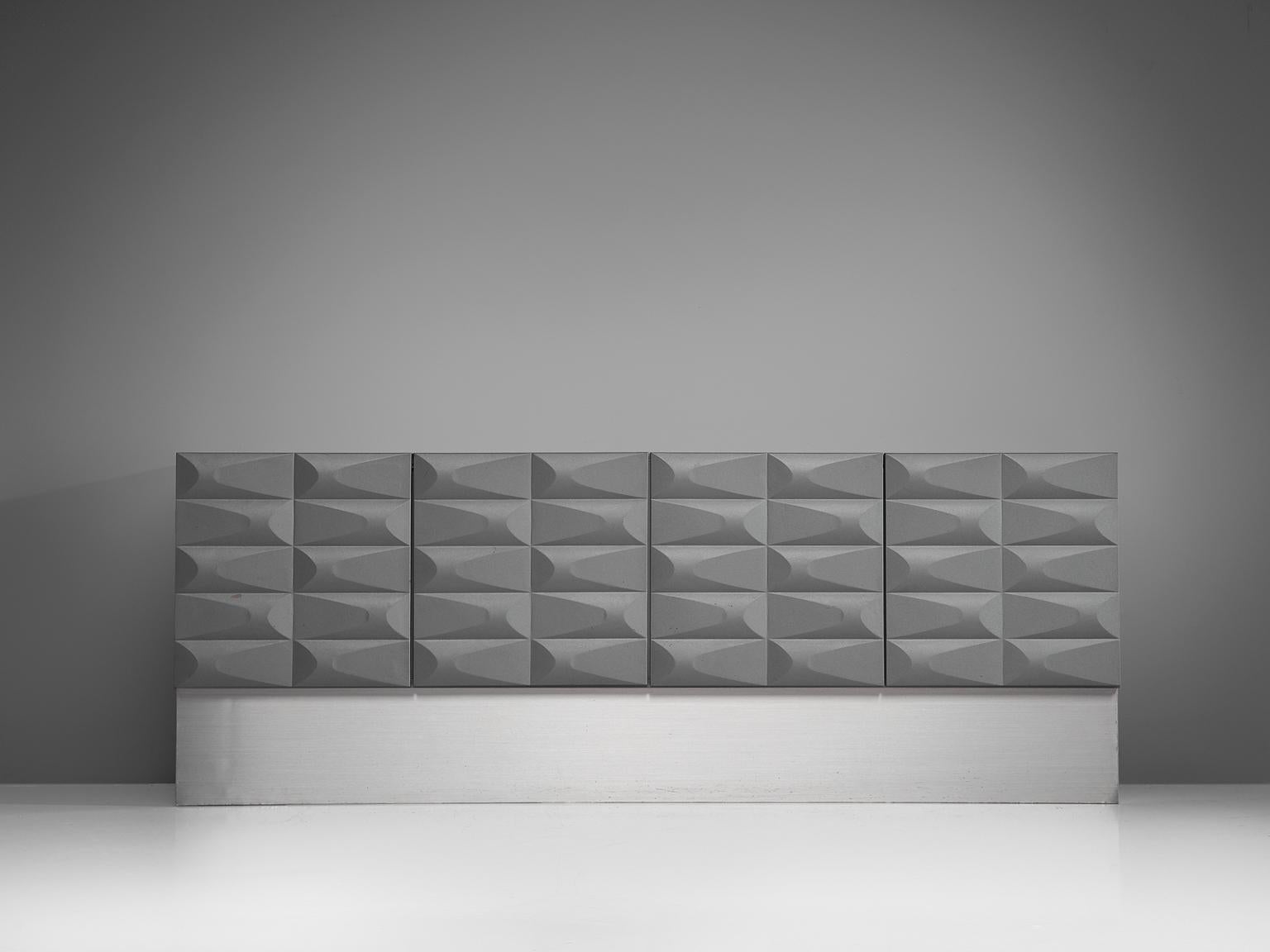 Brutalist Sideboard in Soft Grey and Aluminum, circa 1970 In Good Condition In Waalwijk, NL