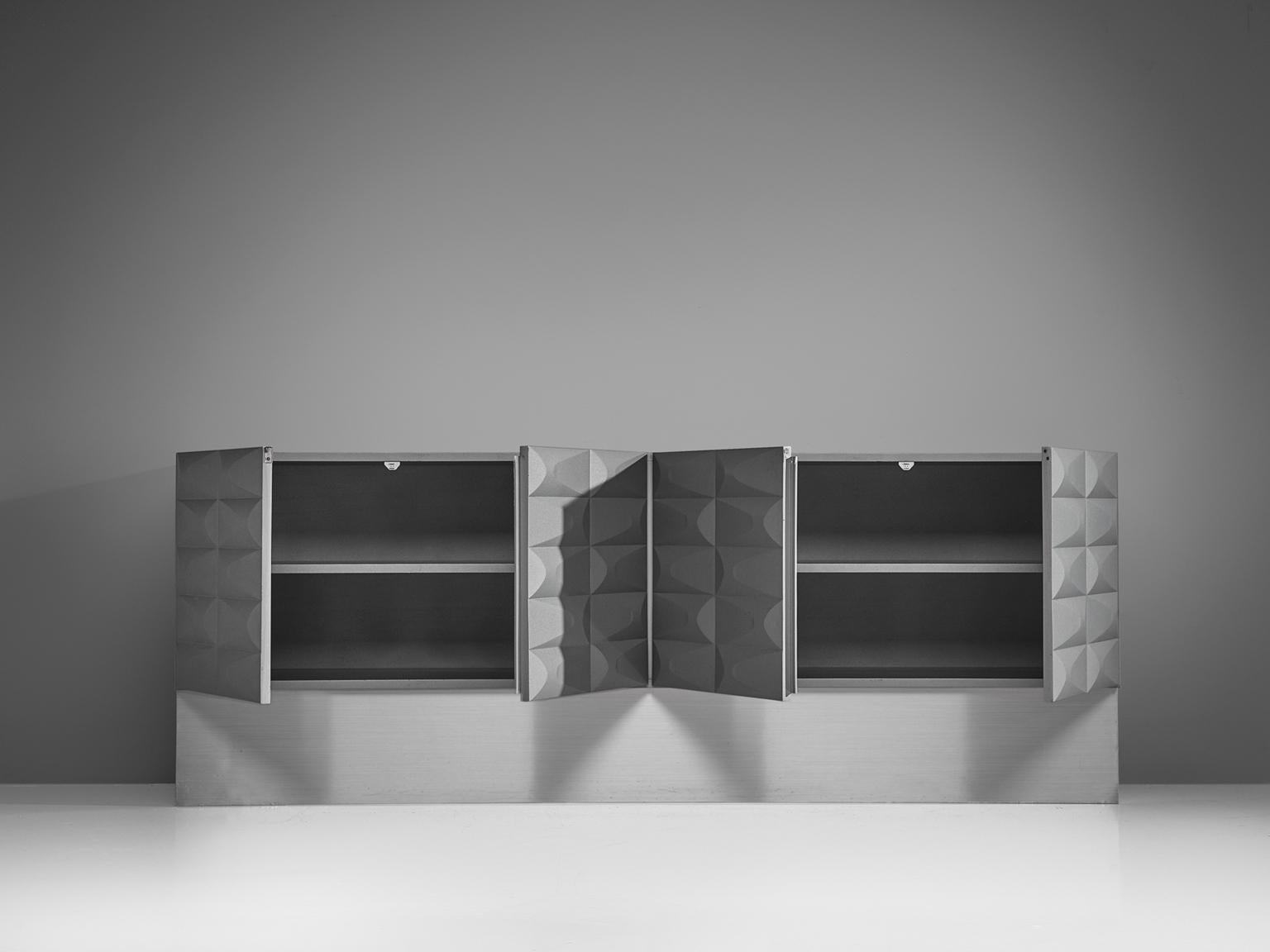 Late 20th Century Brutalist Sideboard in Soft Grey and Aluminum, circa 1970