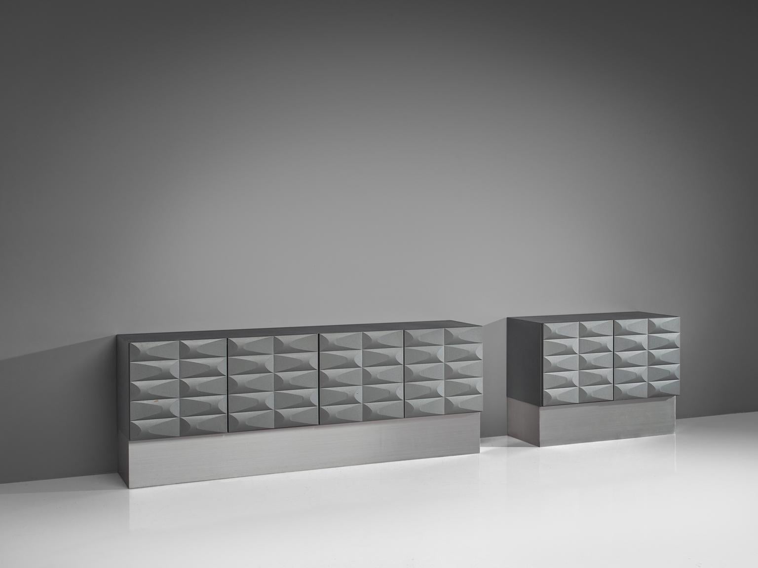 Brutalist Sideboard in Soft Grey and Aluminum, circa 1970 3