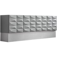 Brutalist Sideboard in Soft Grey and Aluminum, circa 1970