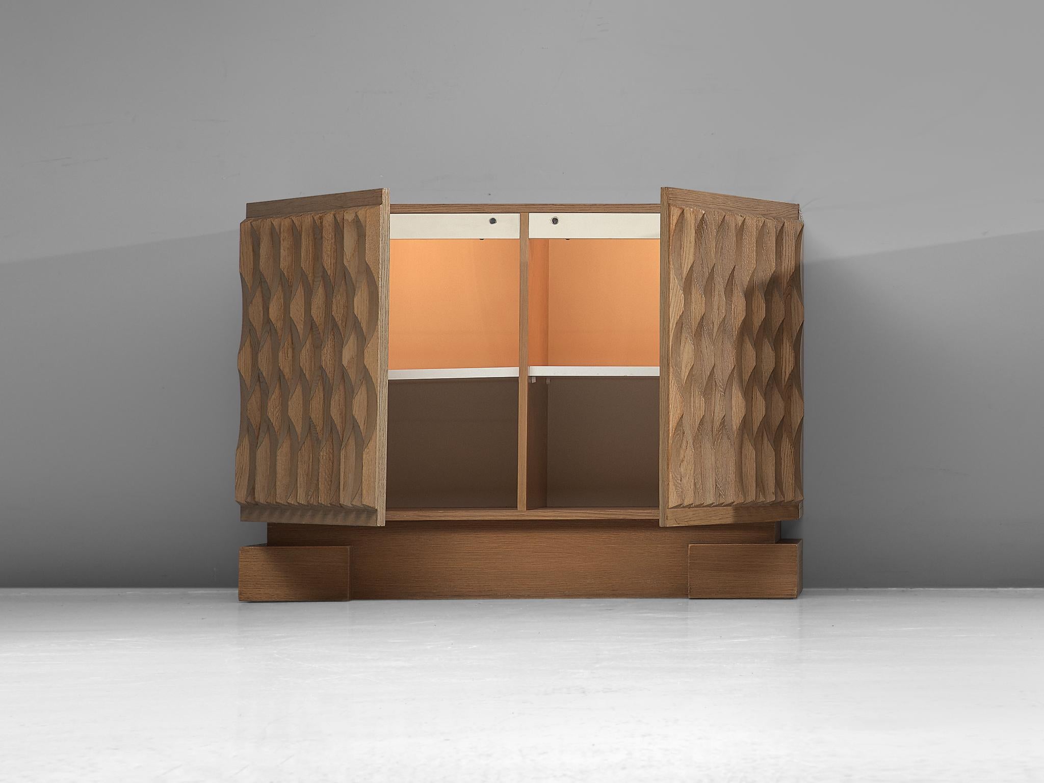 Belgian Brutalist Sideboard in Solid Oak