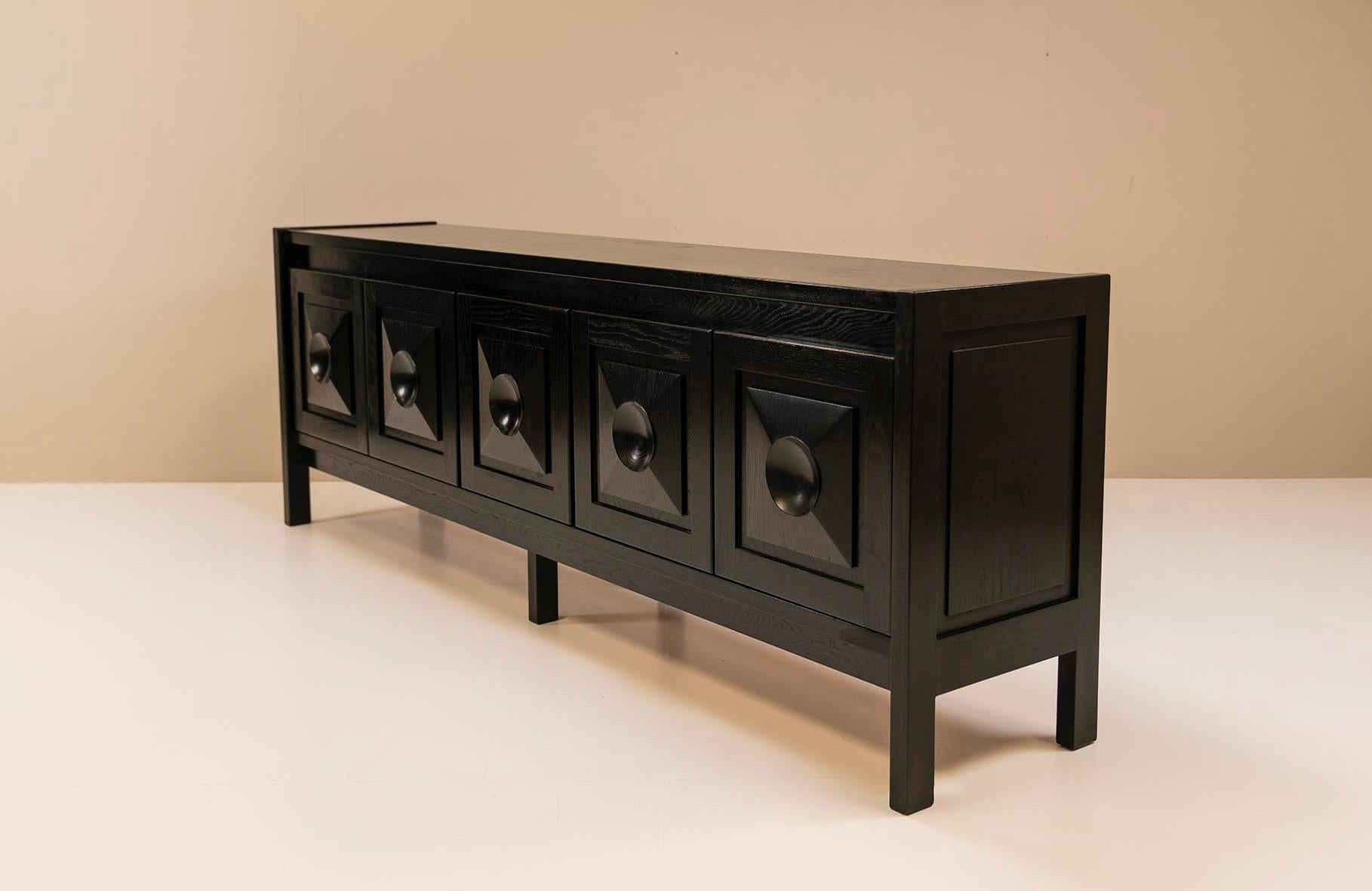 Late 20th Century Brutalist Sideboard in Stained Oak in the Style of DeCoene, Belgium, 1970s