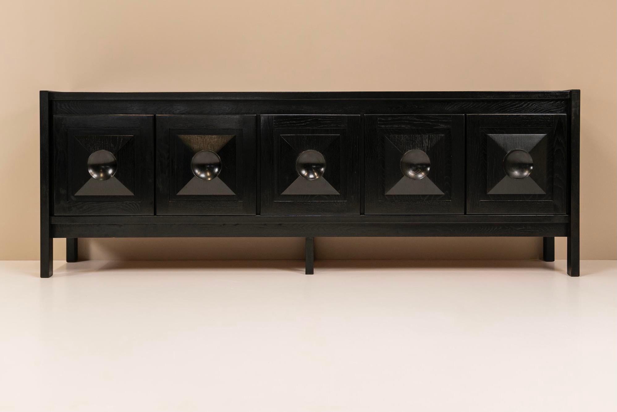 Late 20th Century Brutalist Sideboard in Stained Oak in the Style of Decoene, Belgium, 1970s