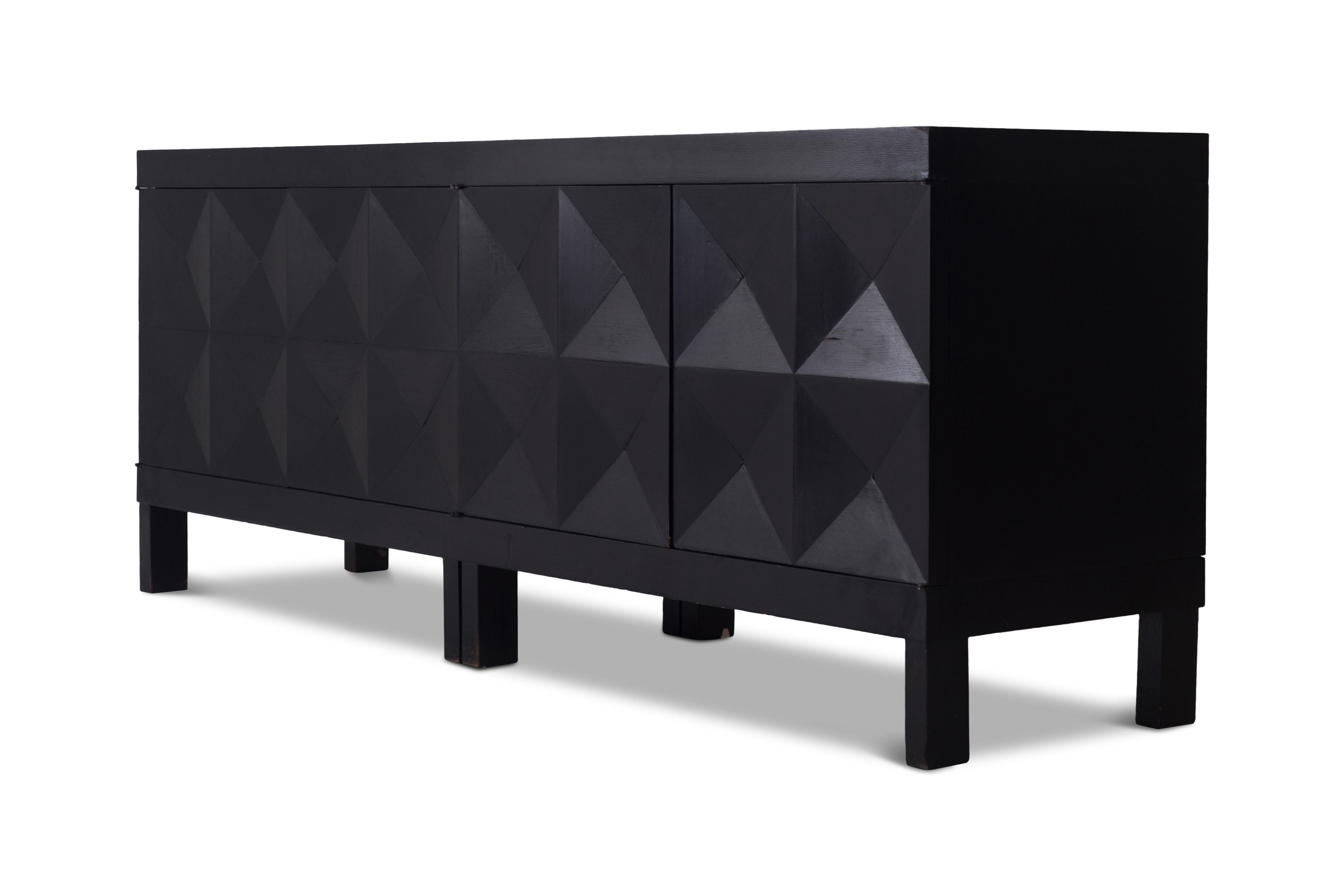 Belgian Brutalist Sideboard in Stained Oak with Graphic Door Panels