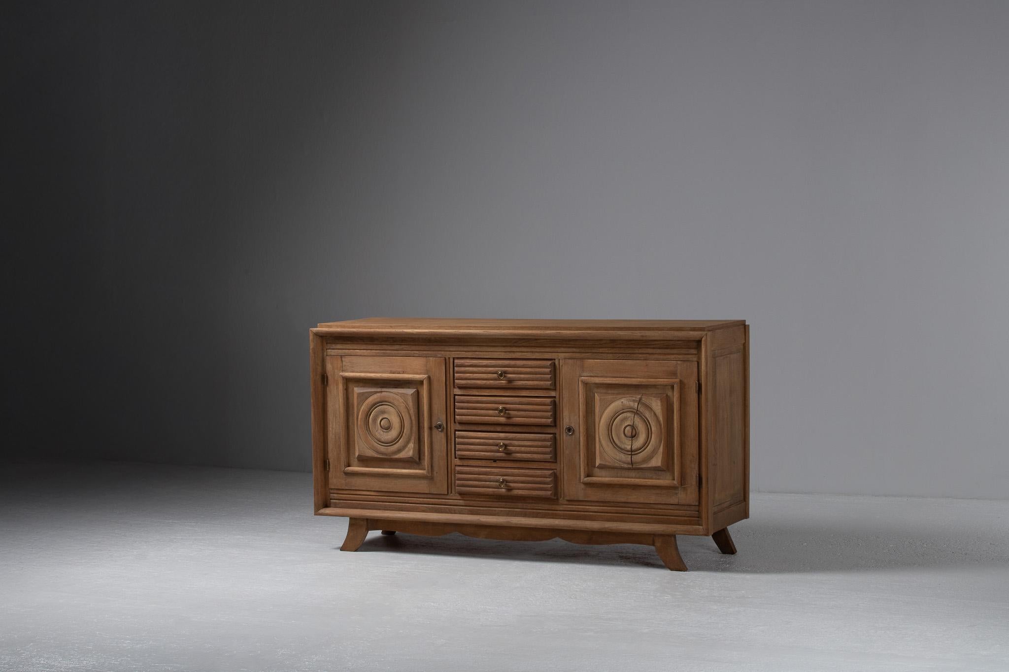 Mid-Century Modern Brutalist Sideboard Oak, France, 1950s For Sale