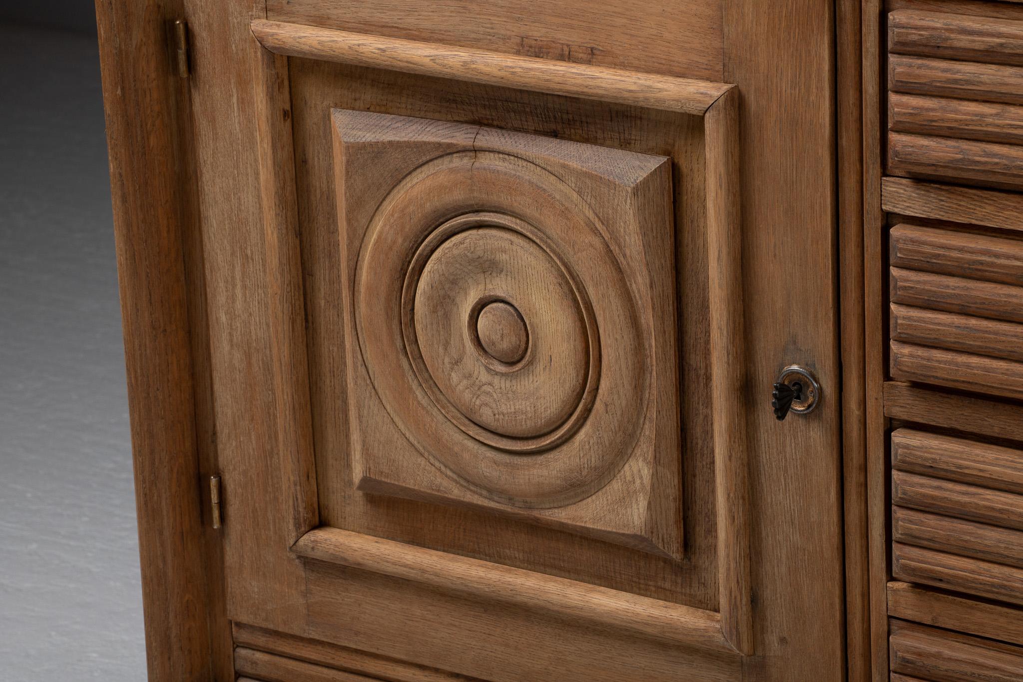 French Brutalist Sideboard Oak, France, 1950s For Sale