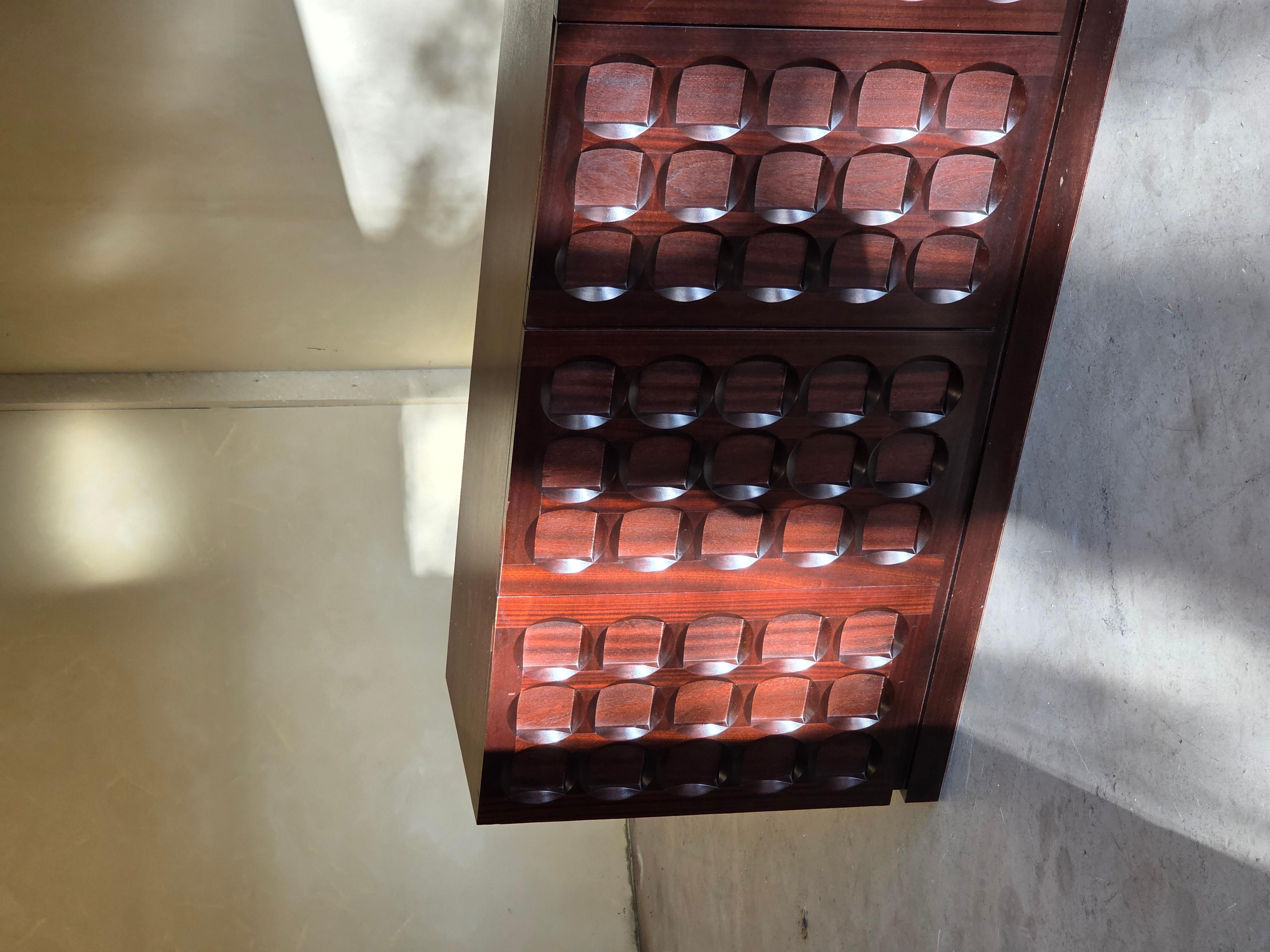 This piece was purchased by in 1973 in the infamous ‘Furniture city’ of Mechelen, Belgium. Designed by Frans Defour and made by his factory based in Hooglede, Belgium.

The piece is made from top quality Mahogany with brutalist carvings in the