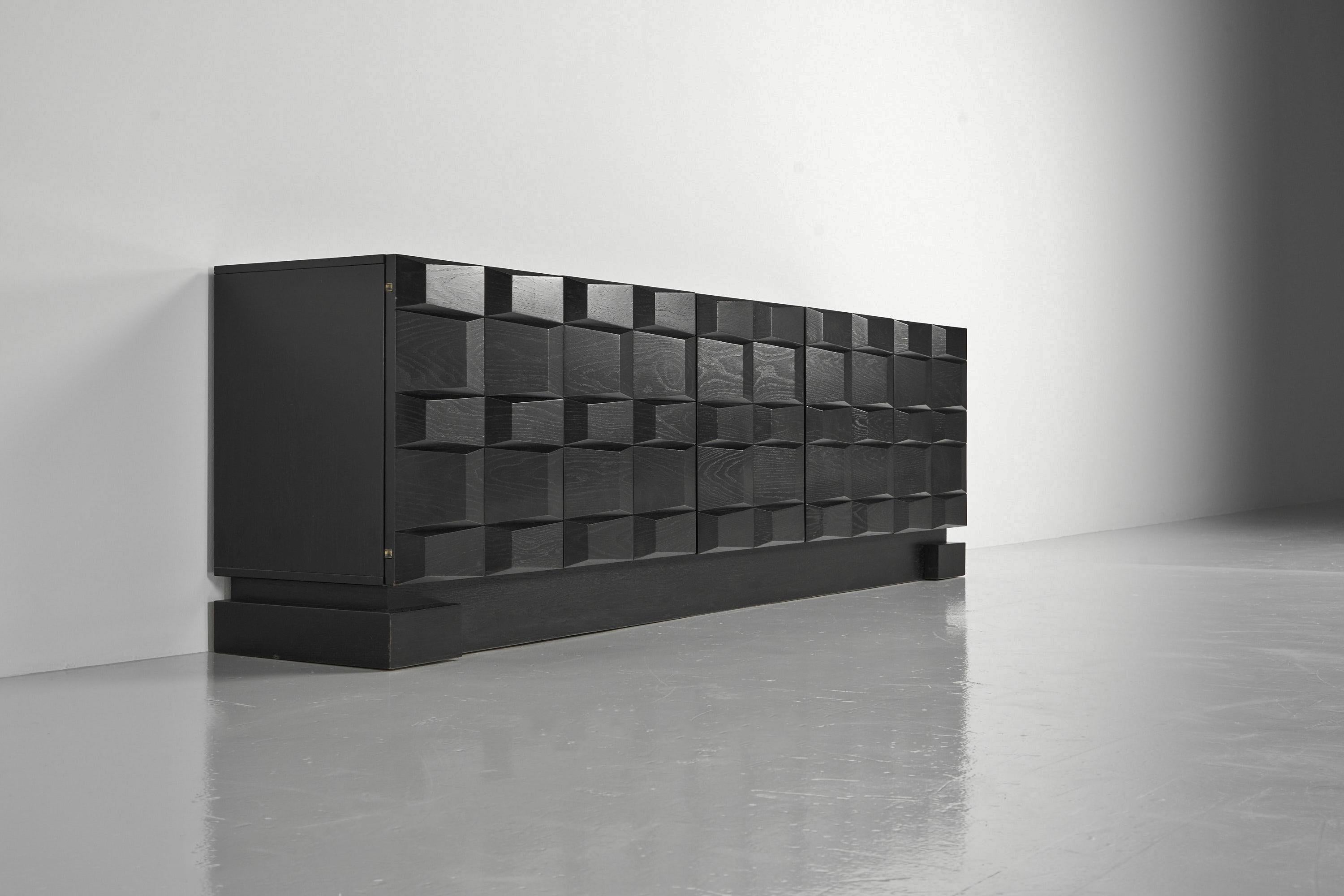 Brutalist Sideboard with Graphic Shaped Doors, Belgium, 1970 3