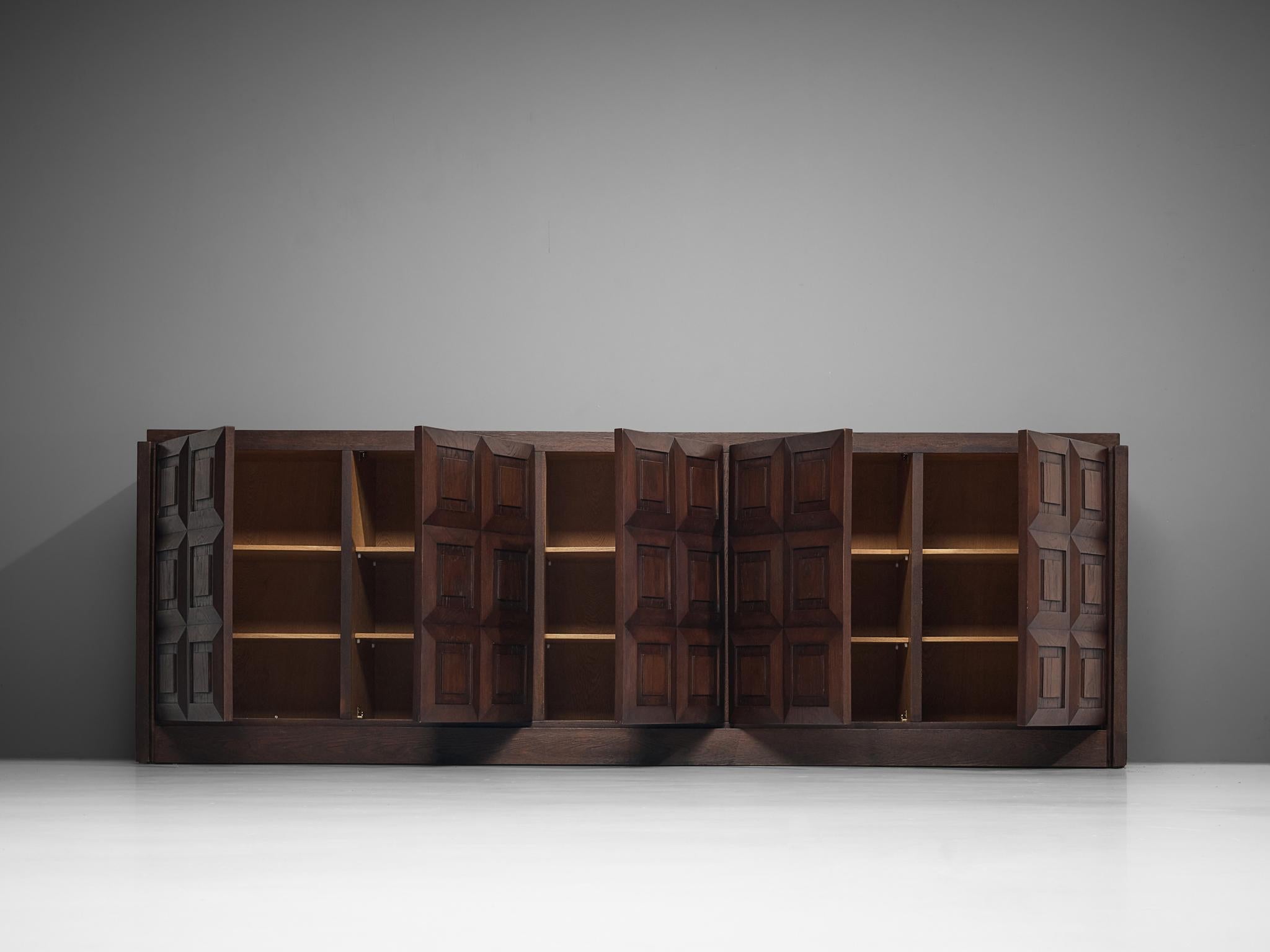 Late 20th Century Belgium Brutalist Sideboard with Graphical Doors