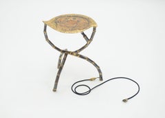 Brutalist Signed Henri Fernandez Side Table Agate Stone Brass, 1970s