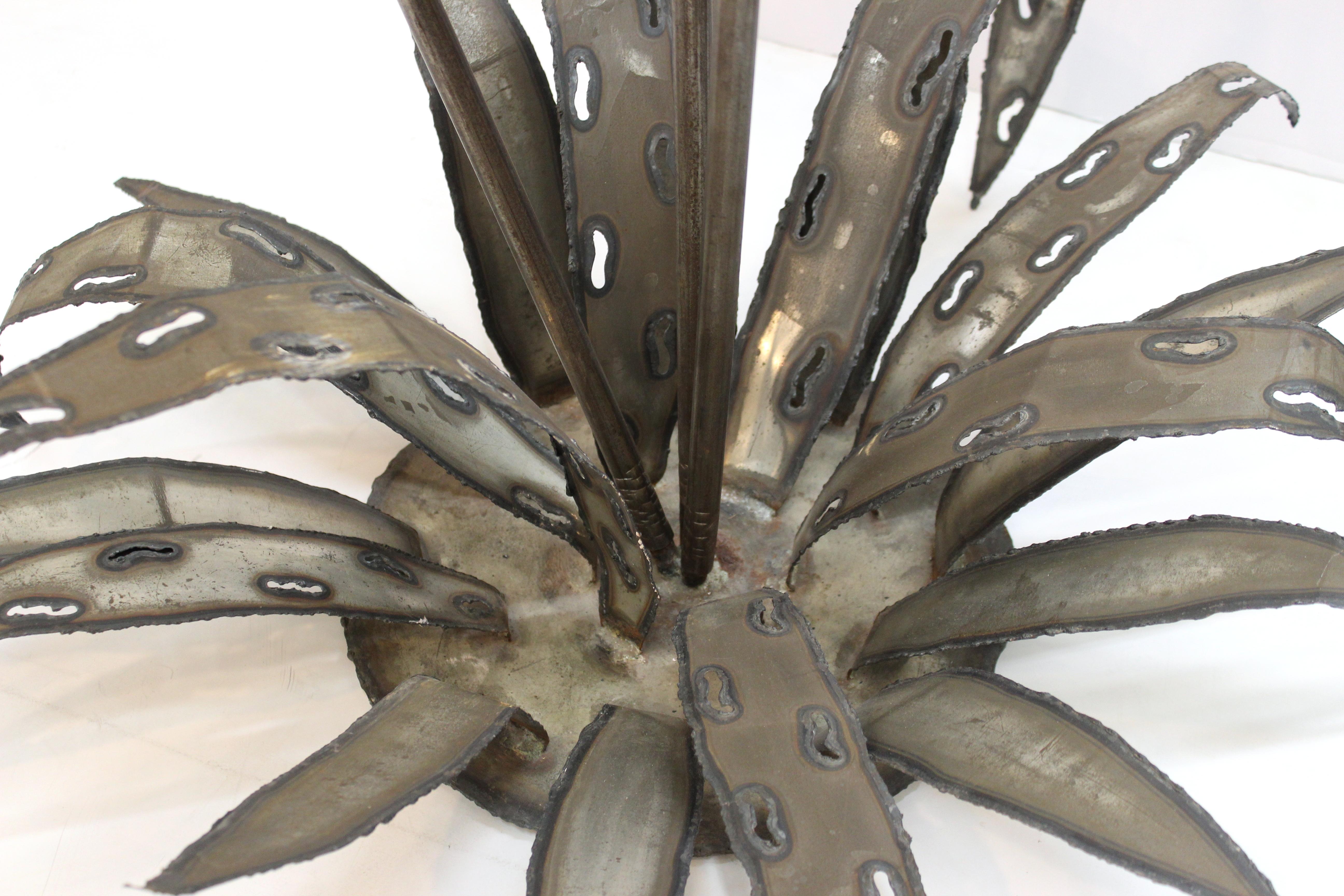 Late 20th Century Brutalist Signed Metal Flower Sculpture