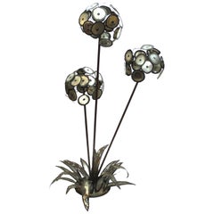 Brutalist Signed Metal Flower Sculpture