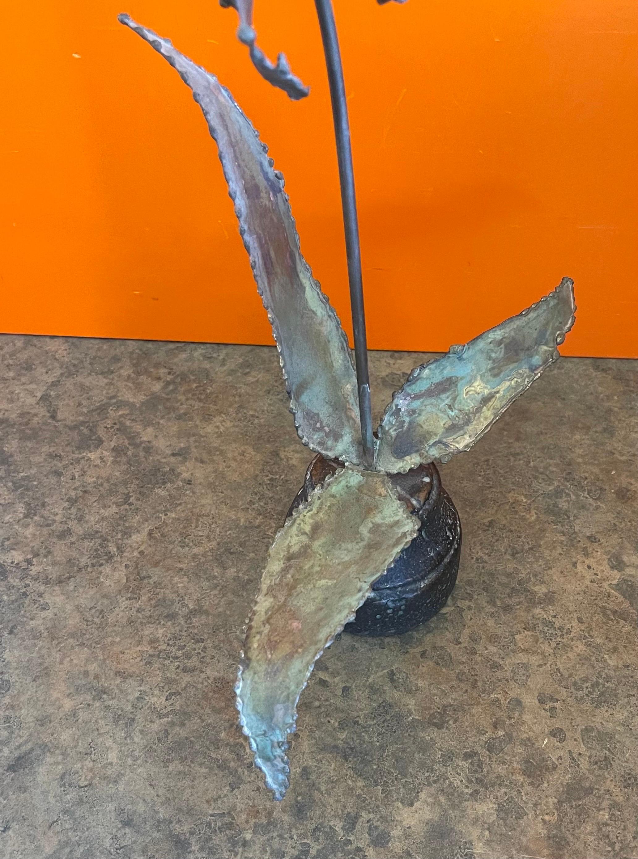 Brutalist Signed Raw Metal Torch Cut Flower Sculpture  For Sale 6