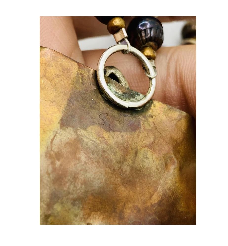 Brutalist Silver Copper Amethyst Necklace Signed SC For Sale 5