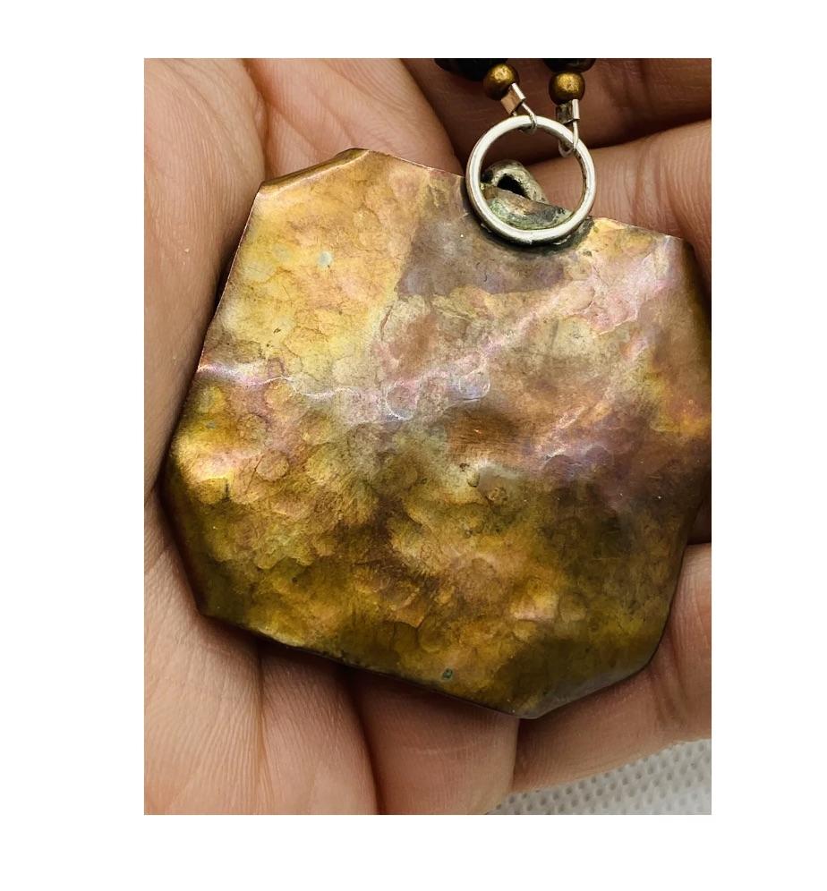 Brutalist Silver Copper Amethyst Necklace Signed SC For Sale 6