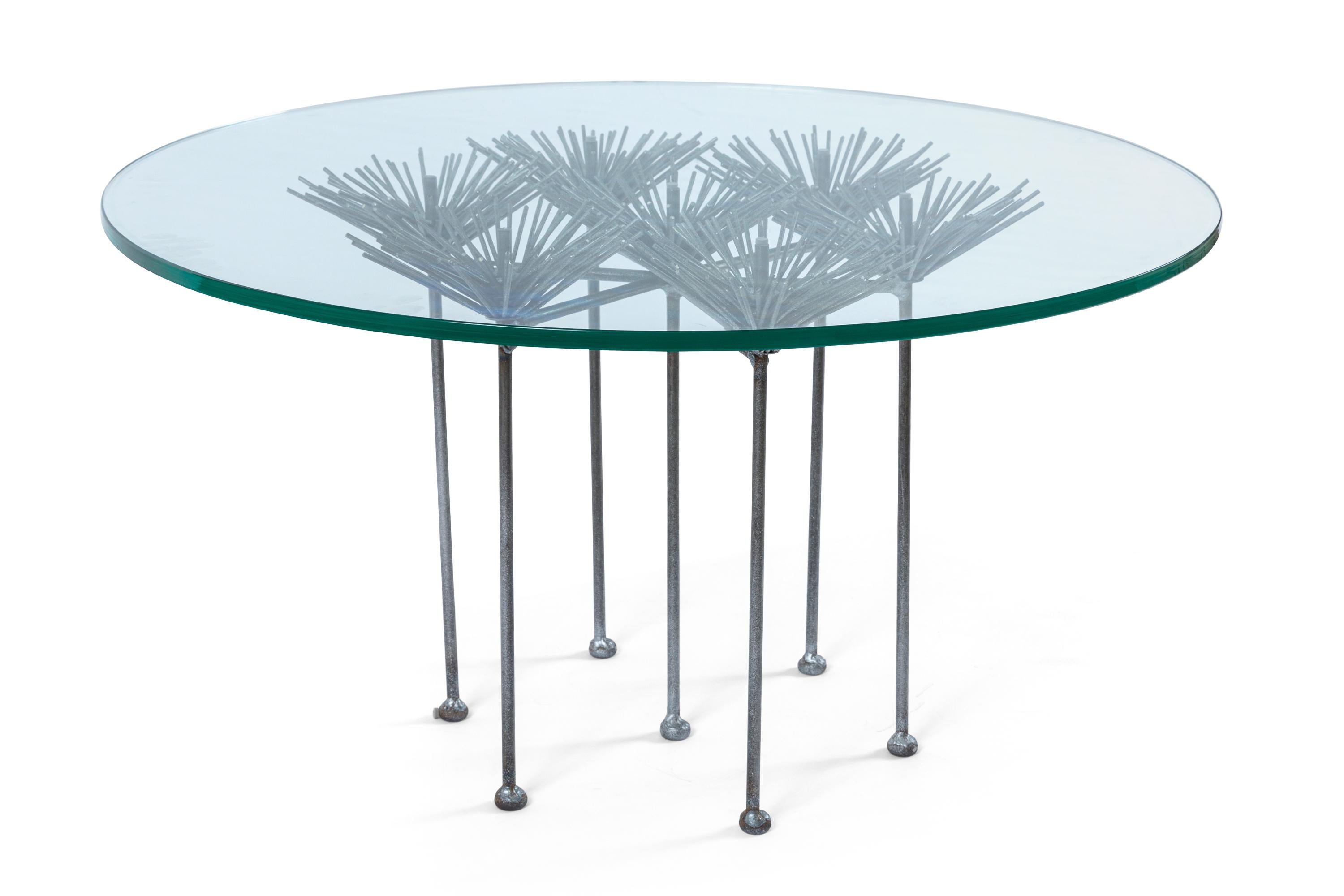 Mid-Century Modern Brutalist Silver Gilt Floral Table with Glass Top by Lost City Arts For Sale