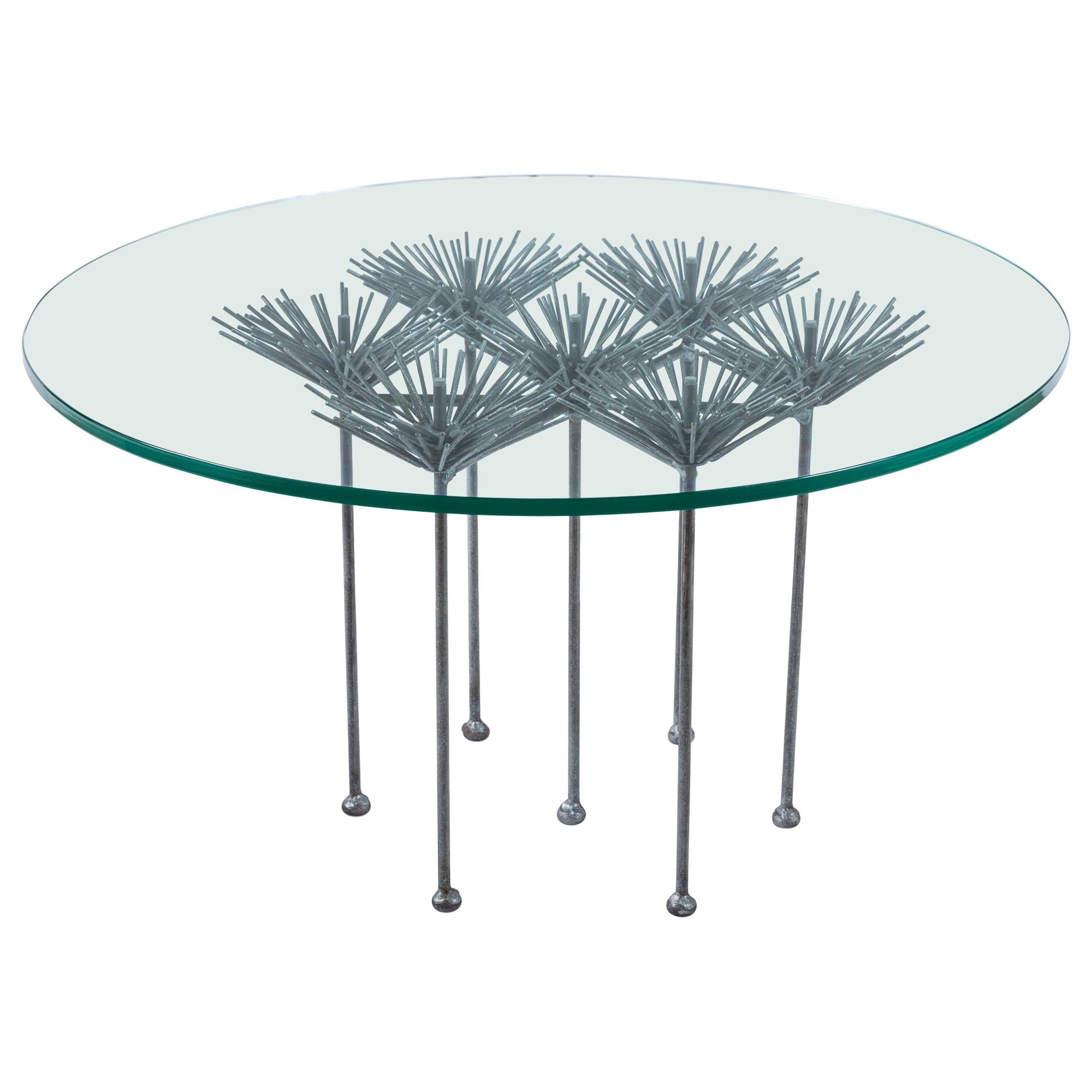 Brutalist Silver Gilt Floral Table with Glass Top by Lost City Arts