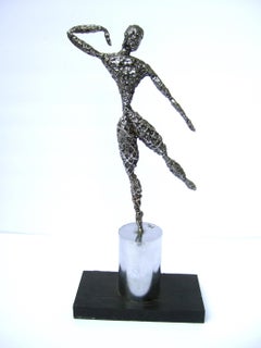 Brutalistische Tänzerin-Statue aus silbernem Metall aus der Mitte des Jahrhunderts, um 1970