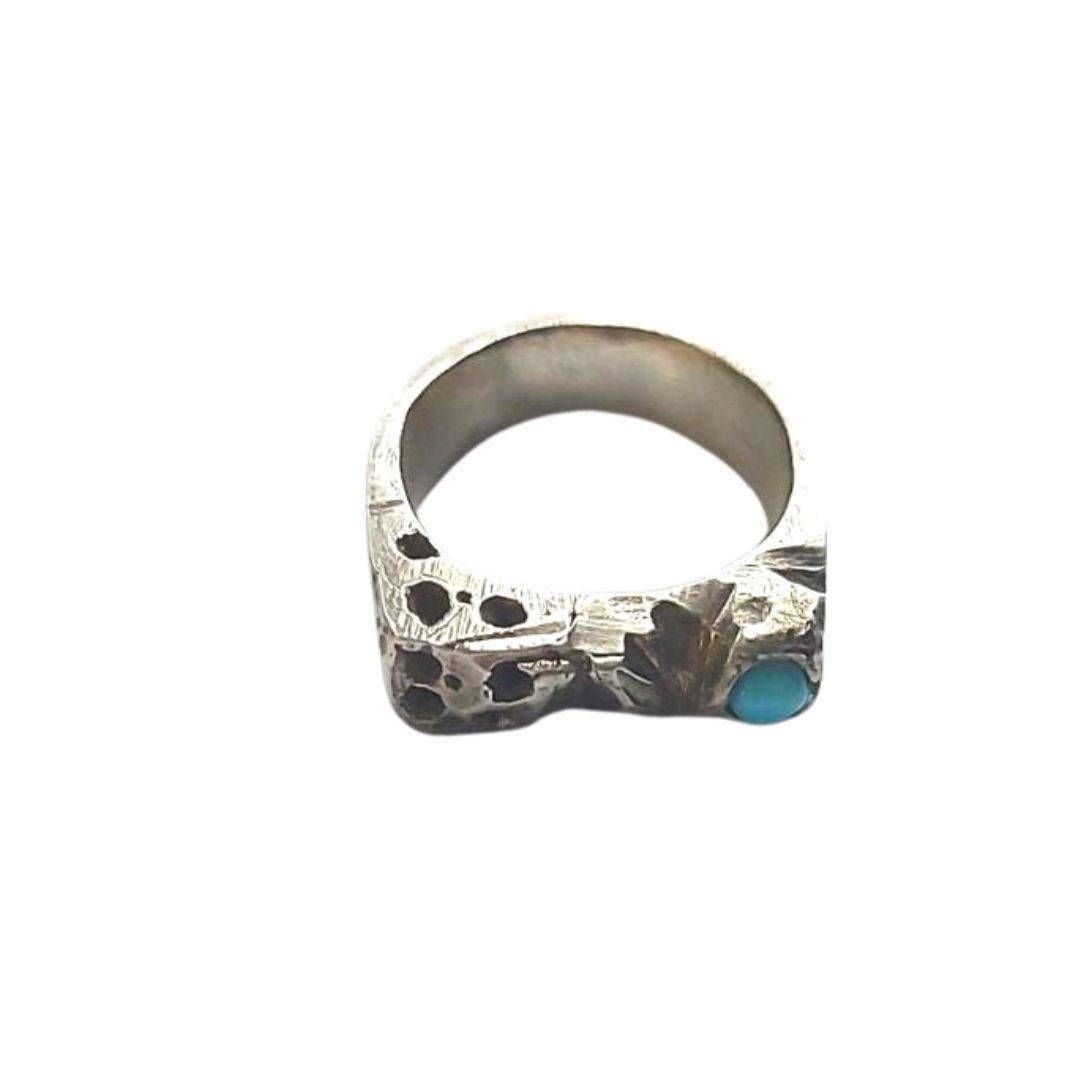 Modernist Brutalist Silver Ring with Gemstones
