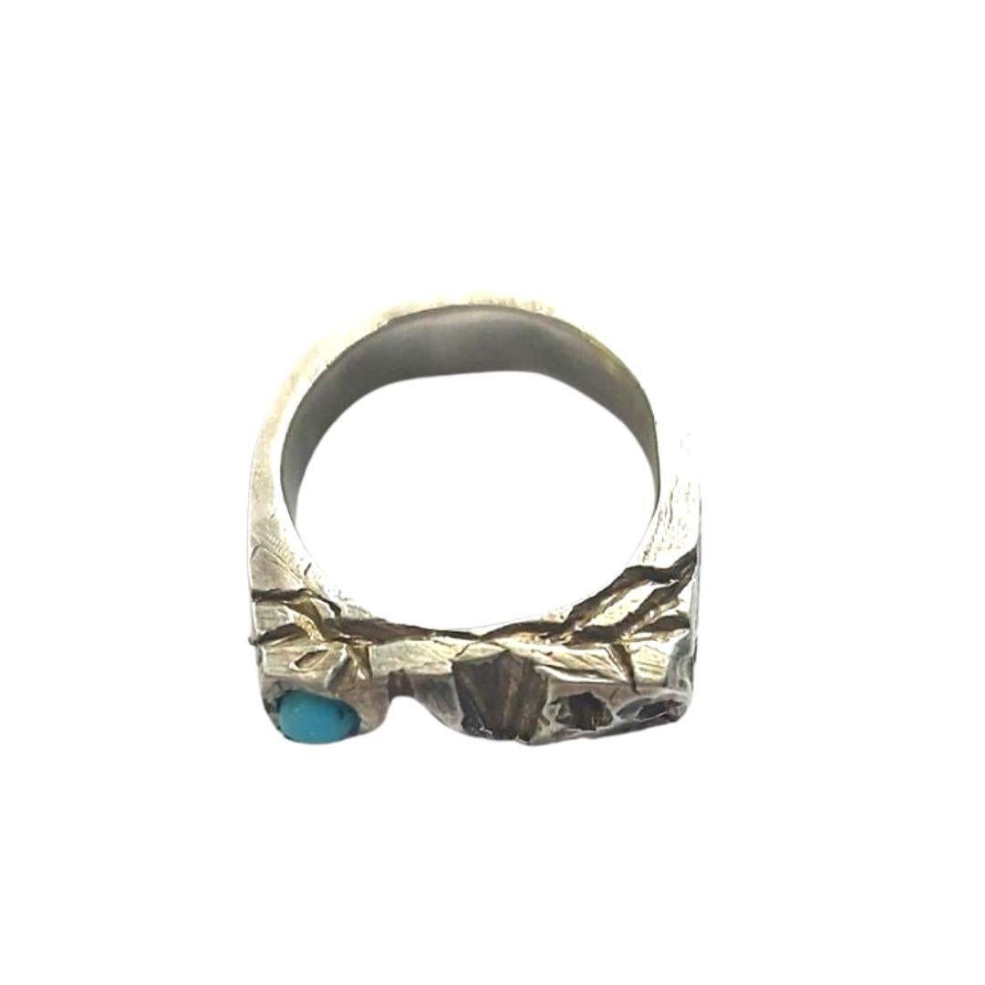 Round Cut Brutalist Silver Ring with Gemstones