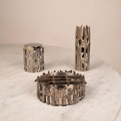Brutalist Silvered Bronze Table Set by Morbelli, Italy, 1970s