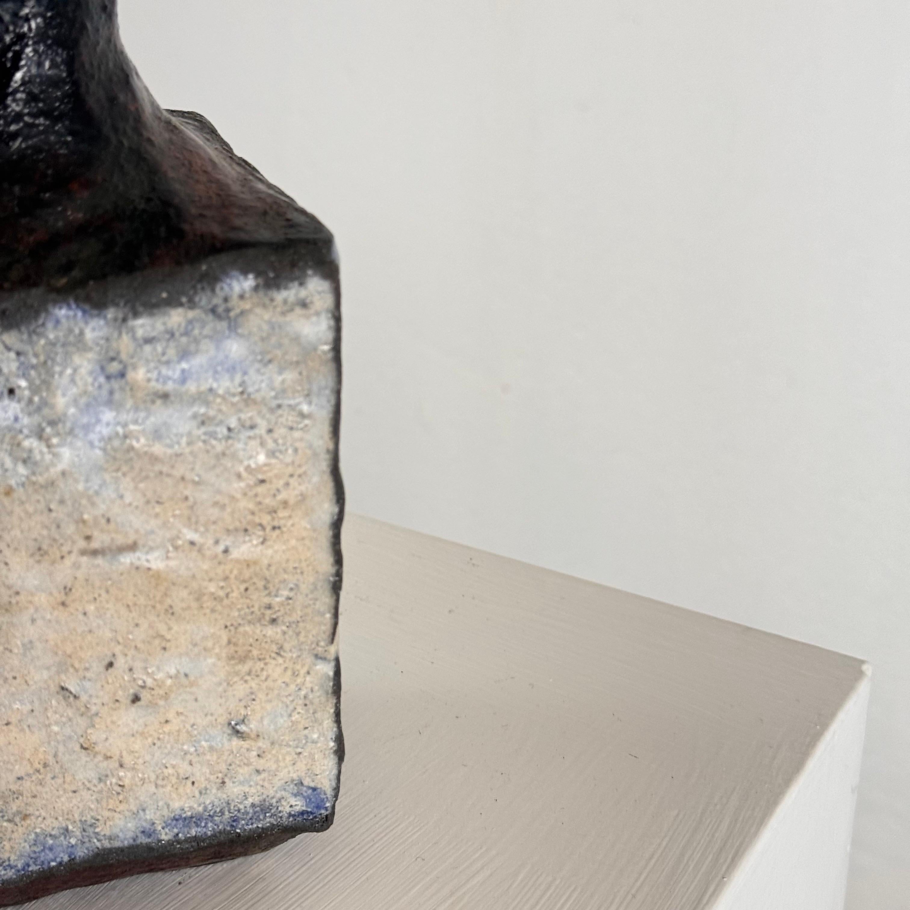 Brutalist Single-Stem Raku Ceramic Vase, 1970s, Italy For Sale 3