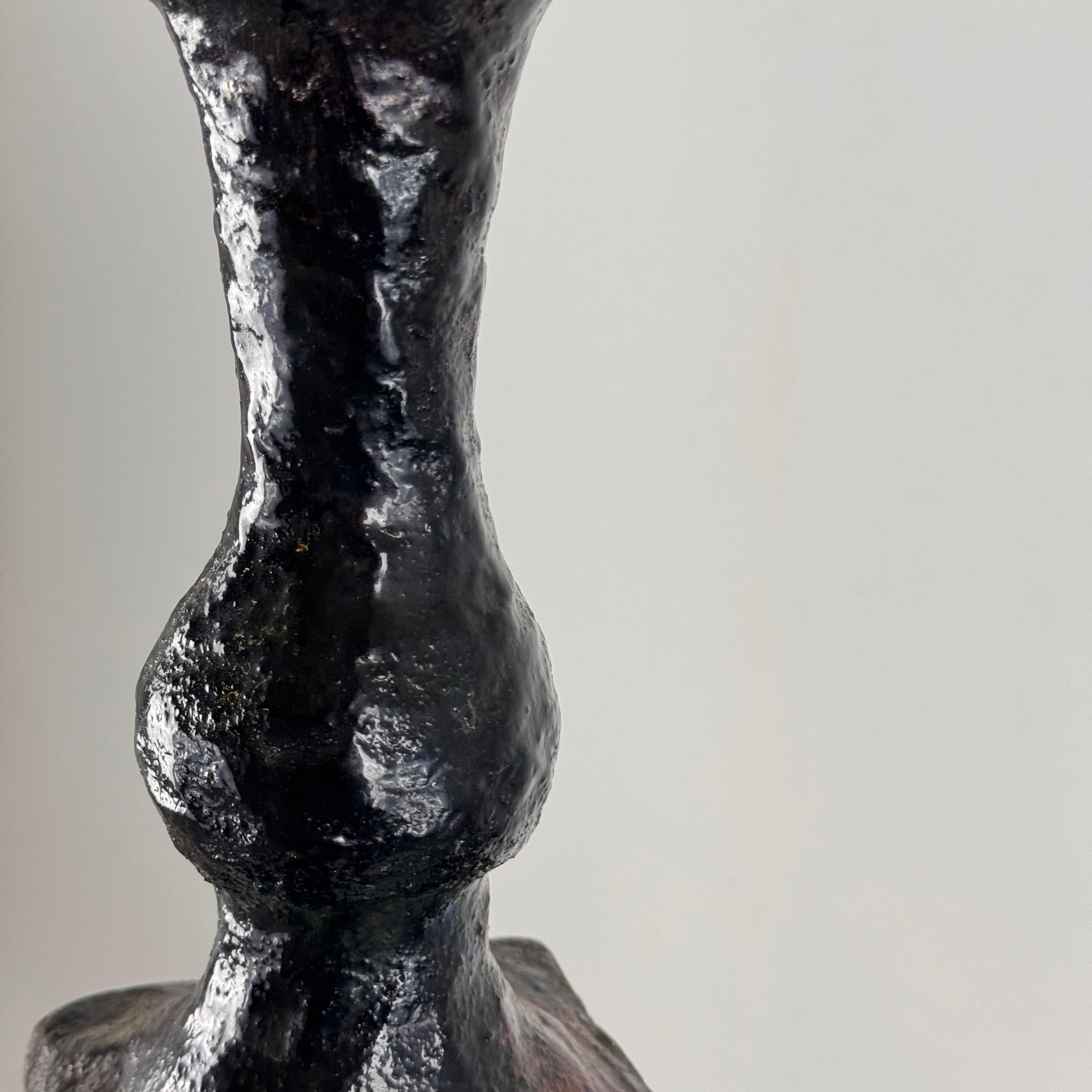 Brutalist Single-Stem Raku Ceramic Vase, 1970s, Italy For Sale 4