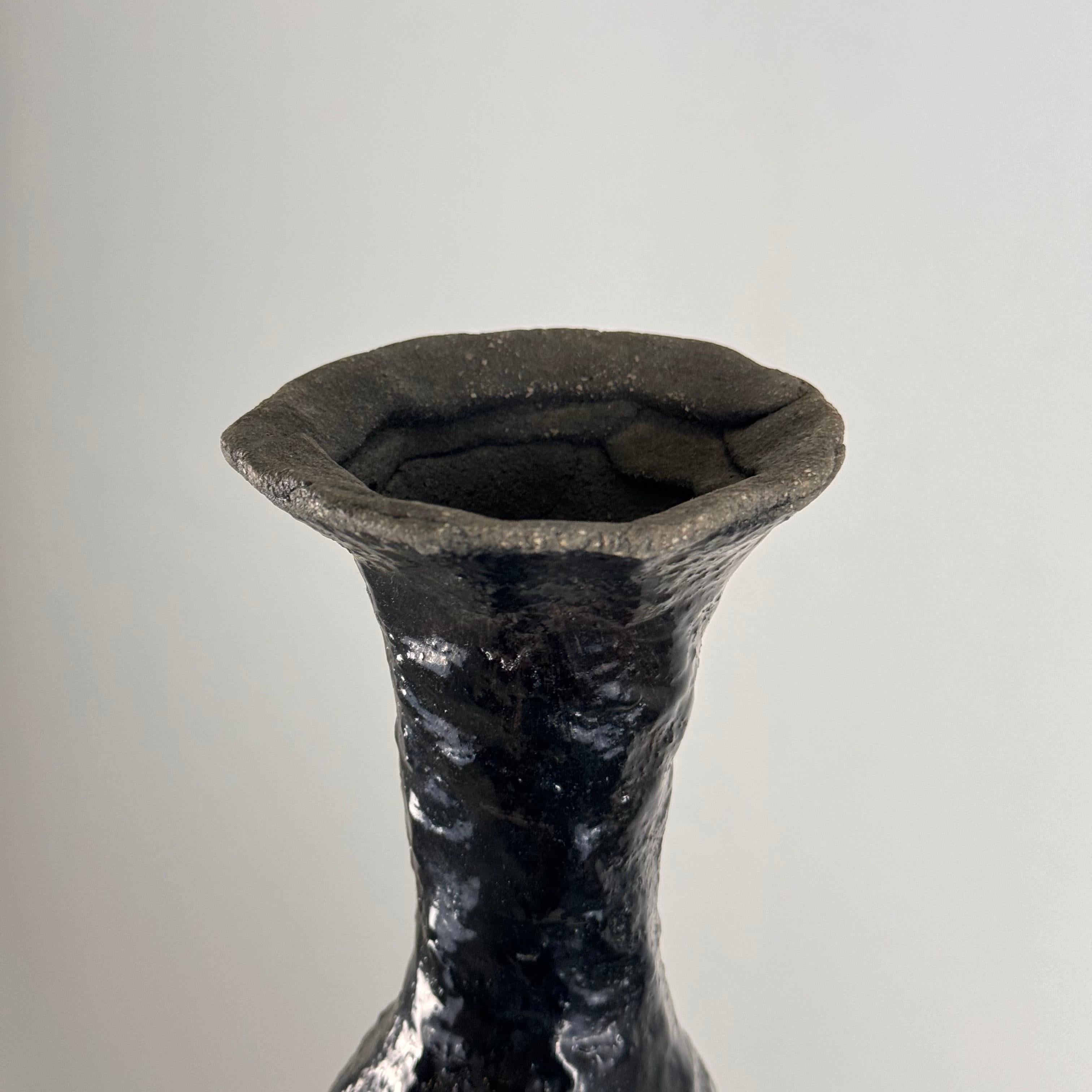 Brutalist Single-Stem Raku Ceramic Vase, 1970s, Italy For Sale 5