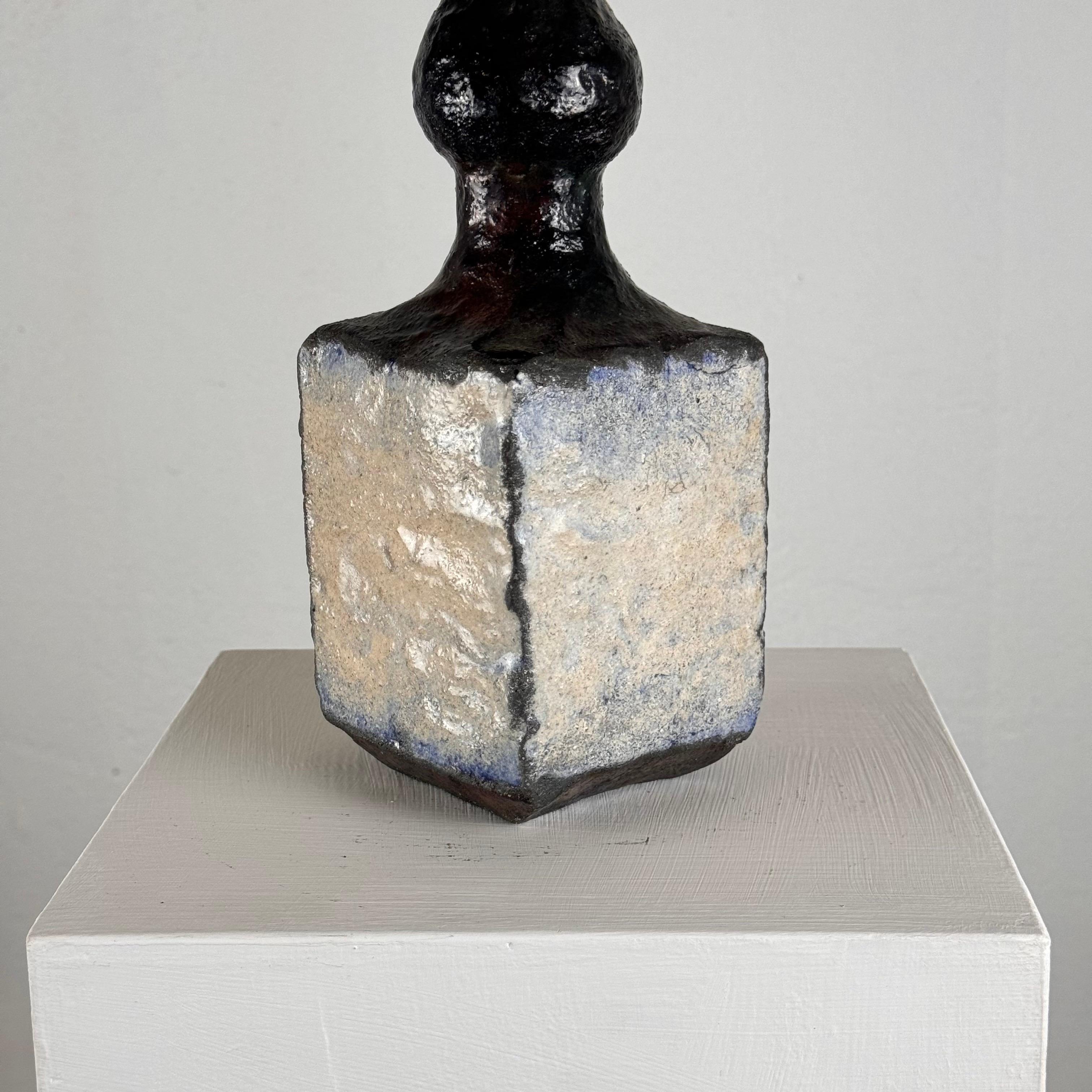 Brutalist Single-Stem Raku Ceramic Vase, 1970s, Italy For Sale 7