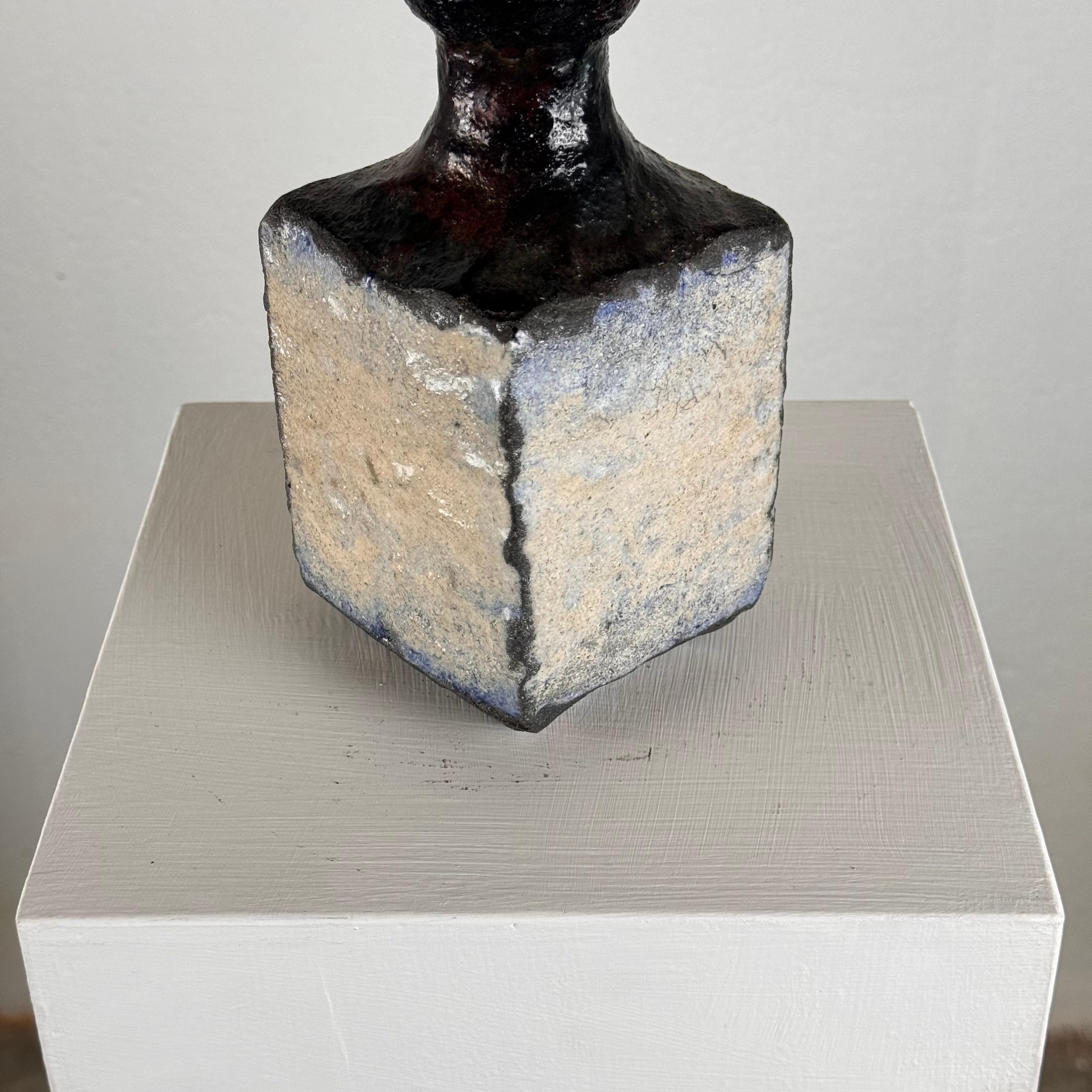Brutalist Single-Stem Raku Ceramic Vase, 1970s, Italy For Sale 8