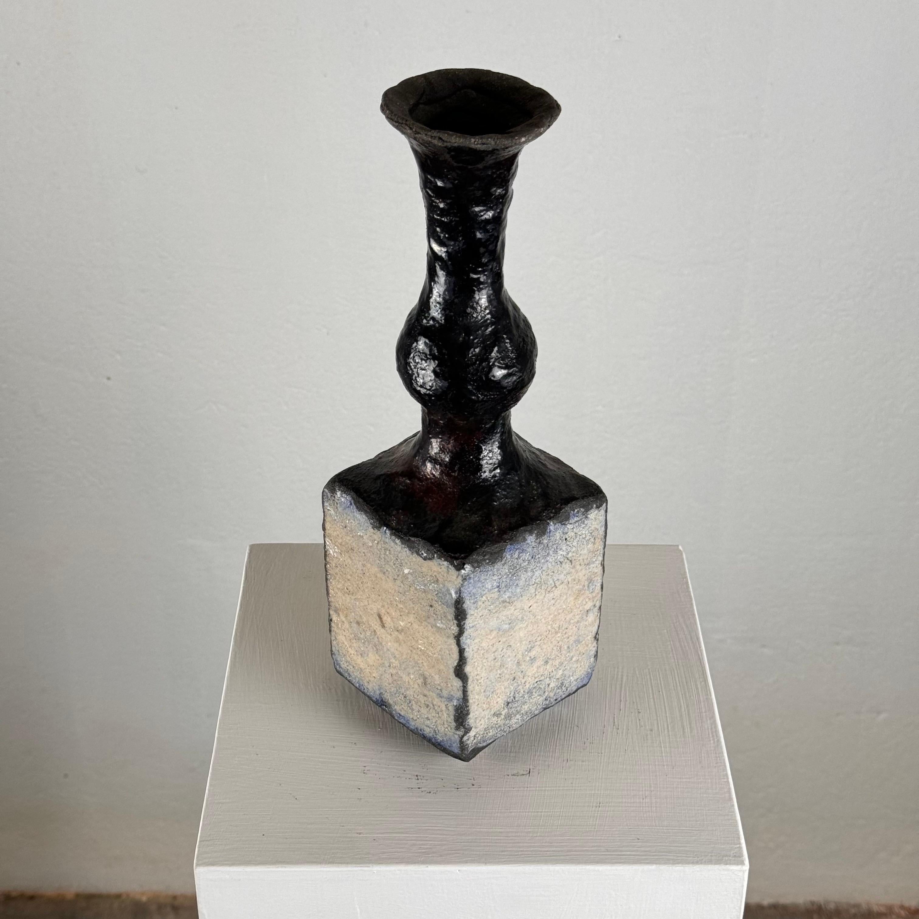 Brutalist Single-Stem Raku Ceramic Vase, 1970s, Italy For Sale 9