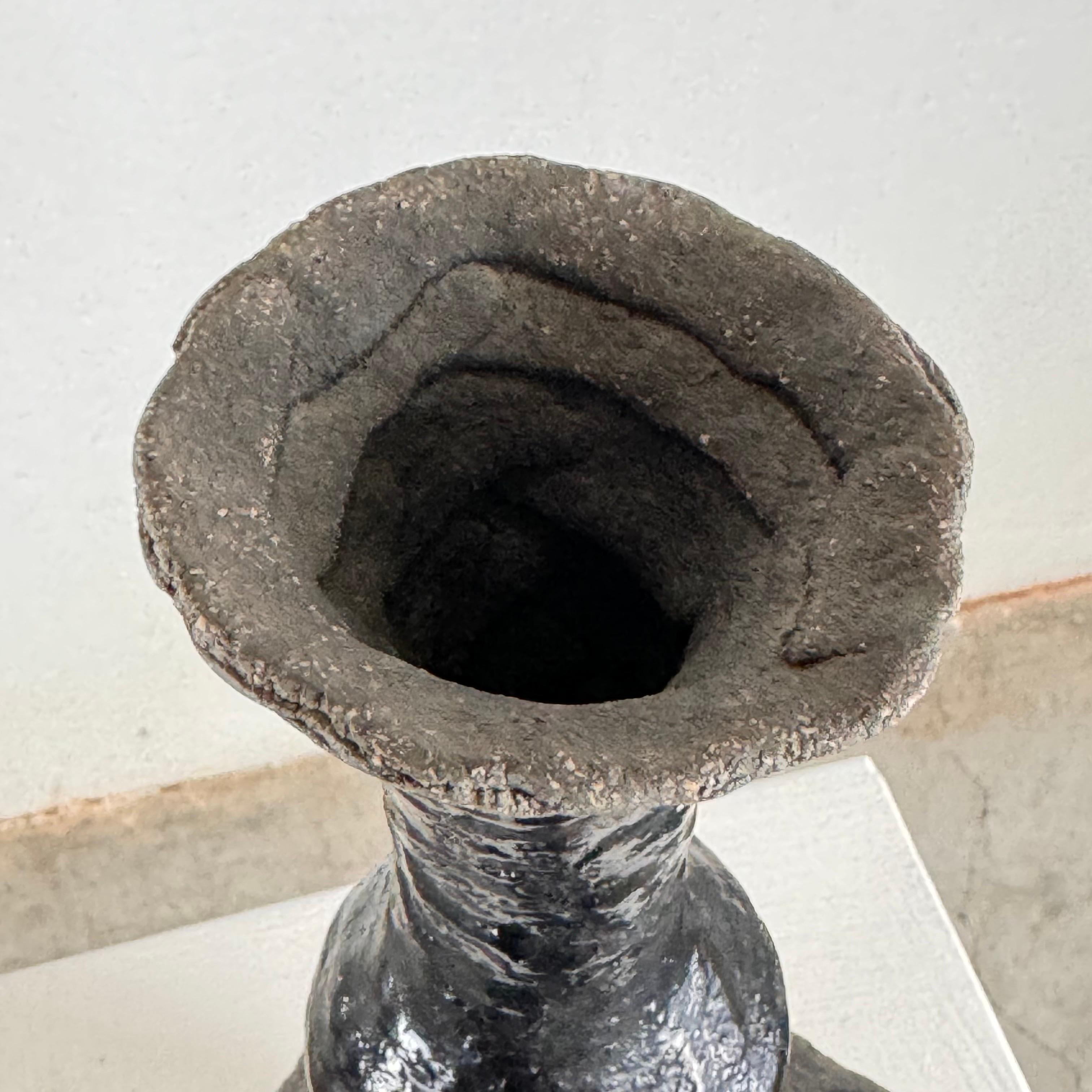 Brutalist Single-Stem Raku Ceramic Vase, 1970s, Italy For Sale 10