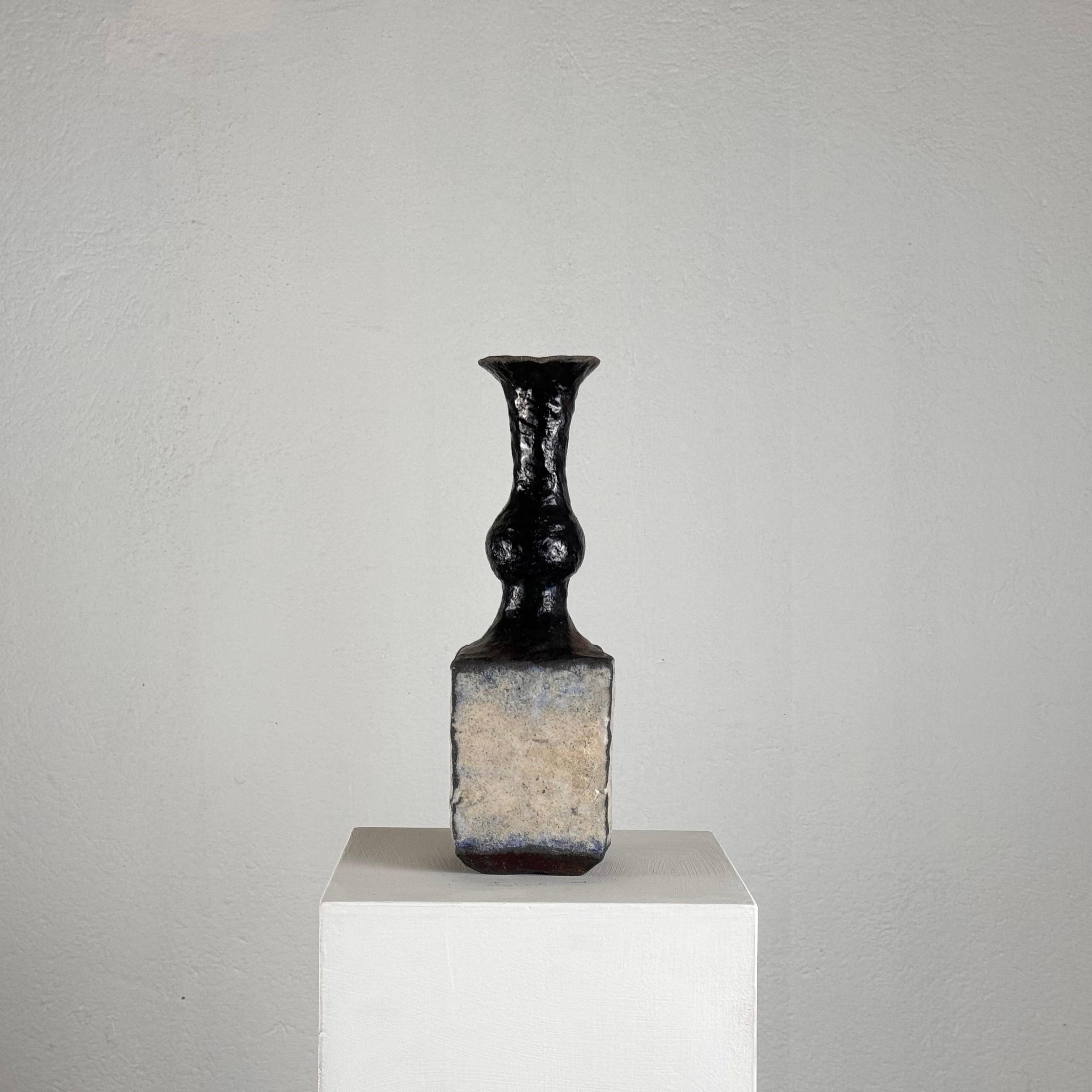 Mid-Century Modern Brutalist Single-Stem Raku Ceramic Vase, 1970s, Italy For Sale