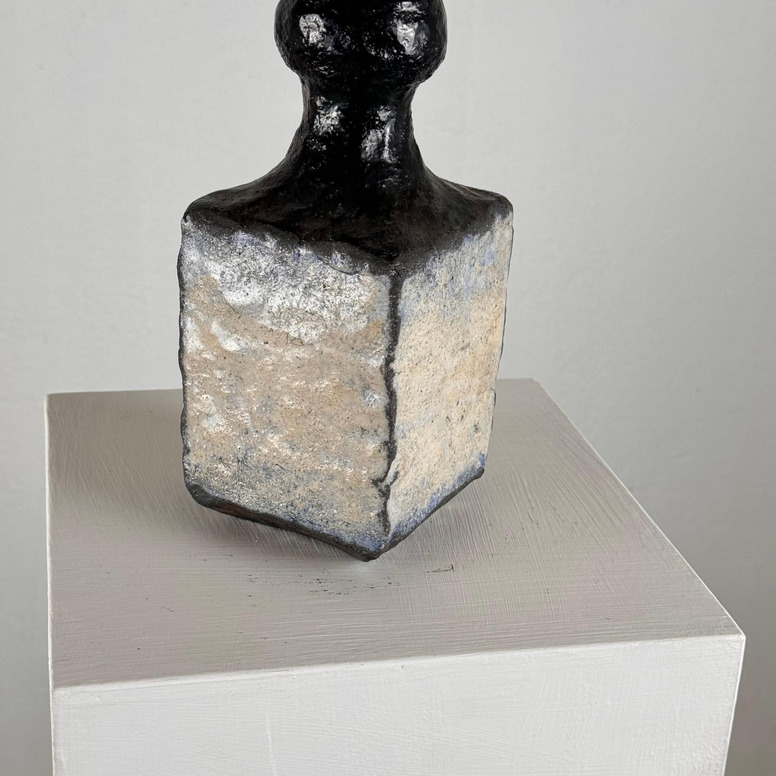 Italian Brutalist Single-Stem Raku Ceramic Vase, 1970s, Italy For Sale