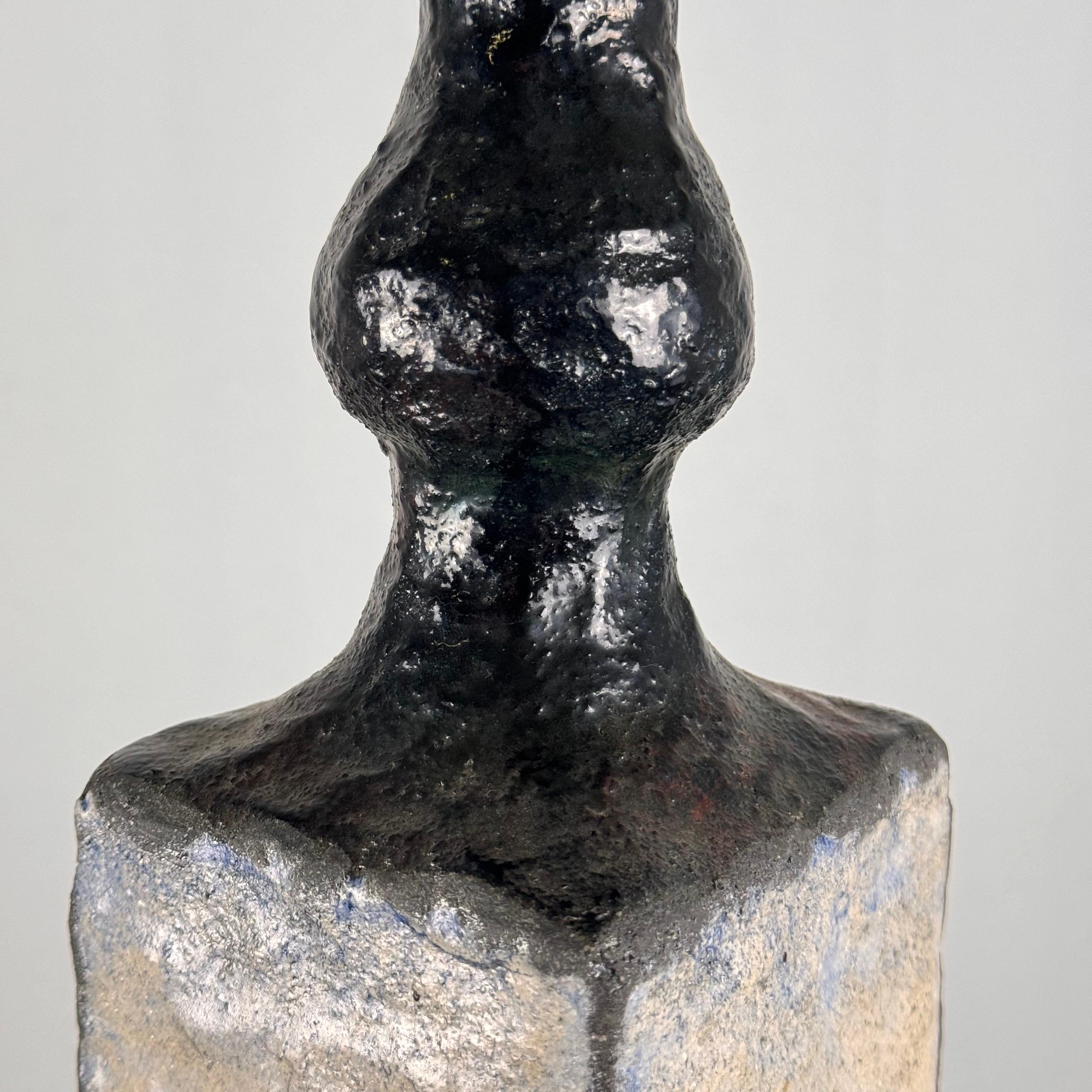 Brutalist Single-Stem Raku Ceramic Vase, 1970s, Italy In Good Condition For Sale In Bagnolo Mella, Brescia