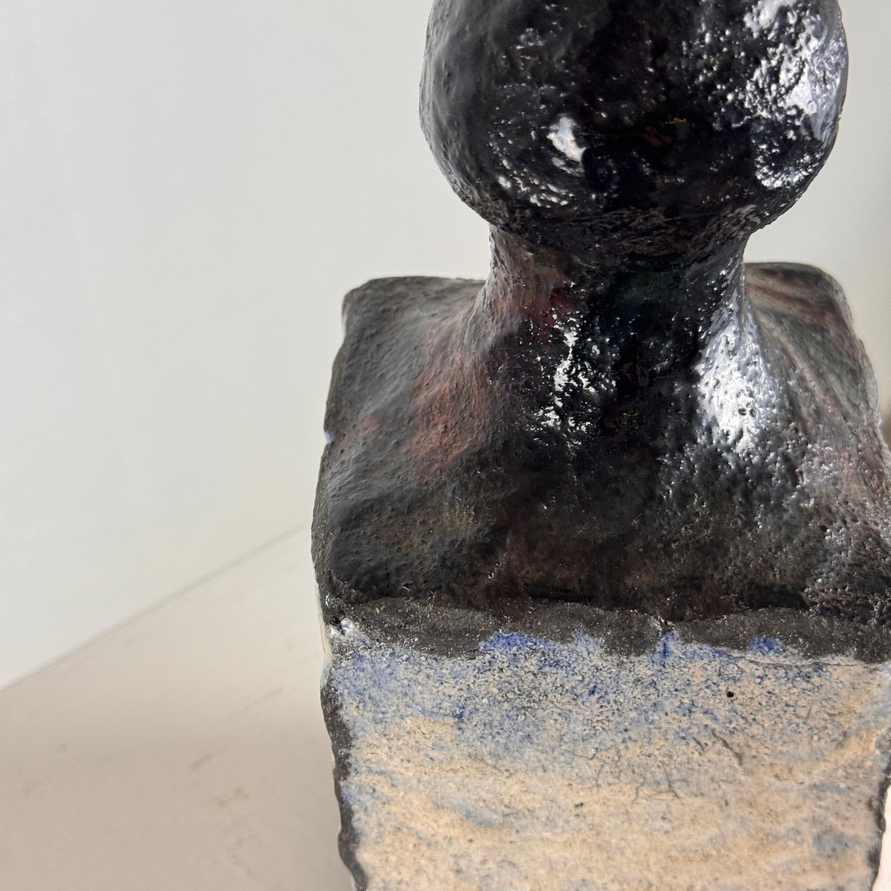 Late 20th Century Brutalist Single-Stem Raku Ceramic Vase, 1970s, Italy For Sale